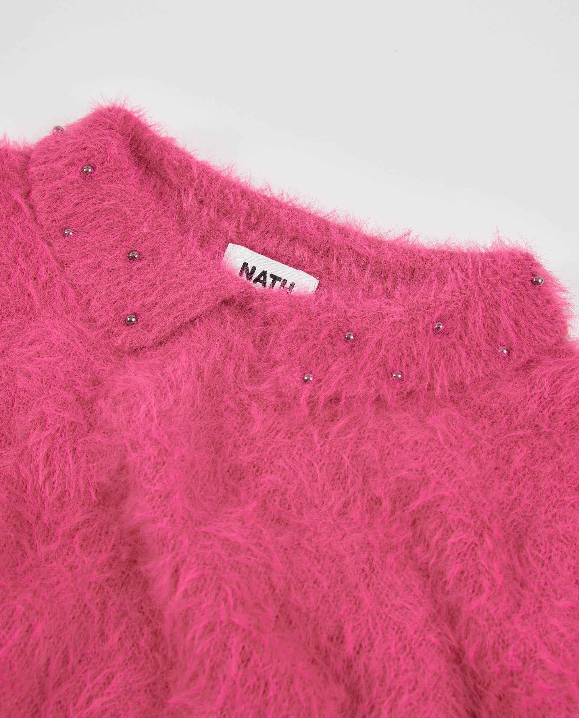 Camisola Infantil de Malha com Textura Esponjosa e Gola Redonda Fúcsia-4