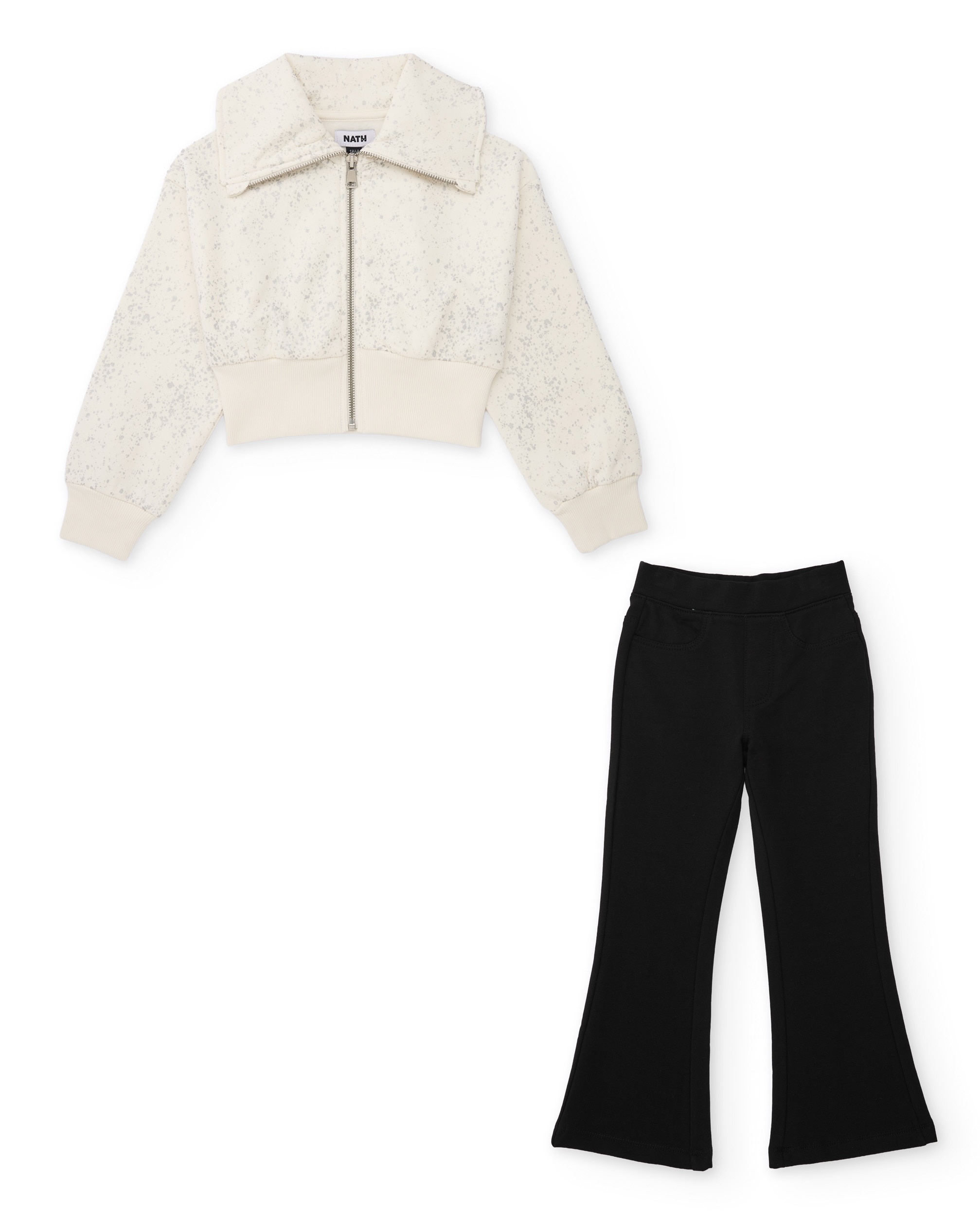 Imagem 0 de Conjunto Infantil de Malha com Sweatshirt de Fecho Zip e Leggings À Boca de Sino