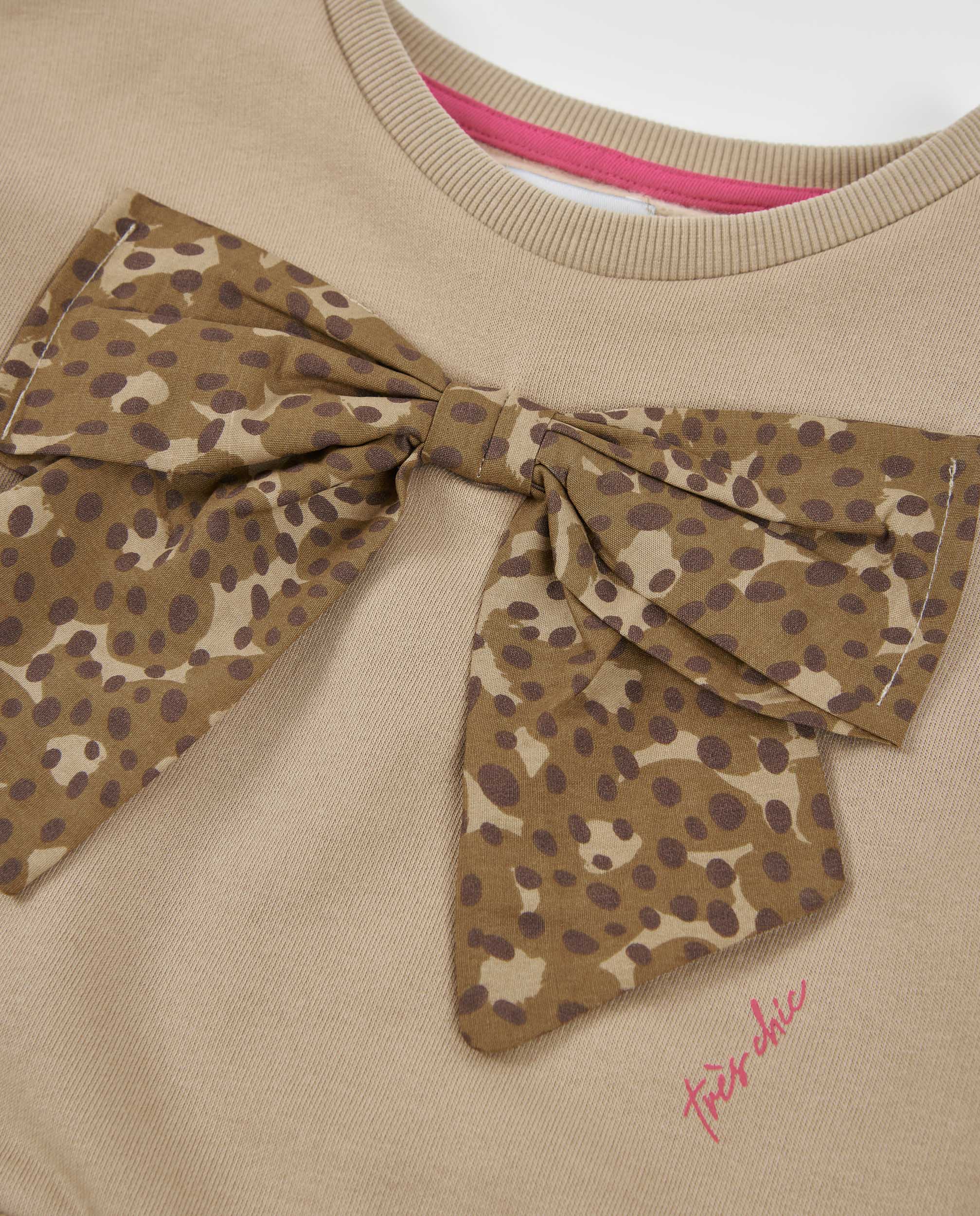 Sweatshirt Infantil de Felpa com Laço Frontal e Mangas Franzidas Areia-3