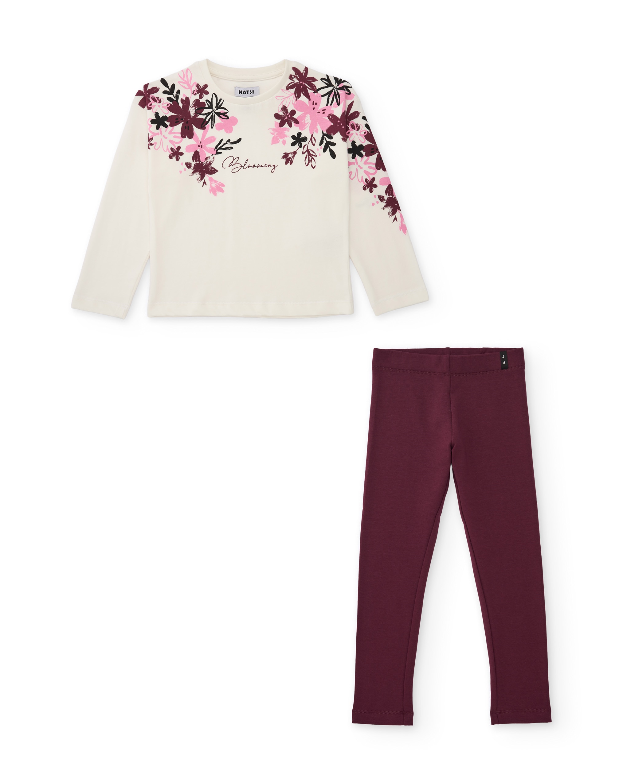 Imagem 0 de Conjunto Infantil de Malha com T-shirt de Design Floral e Leggings Básicos