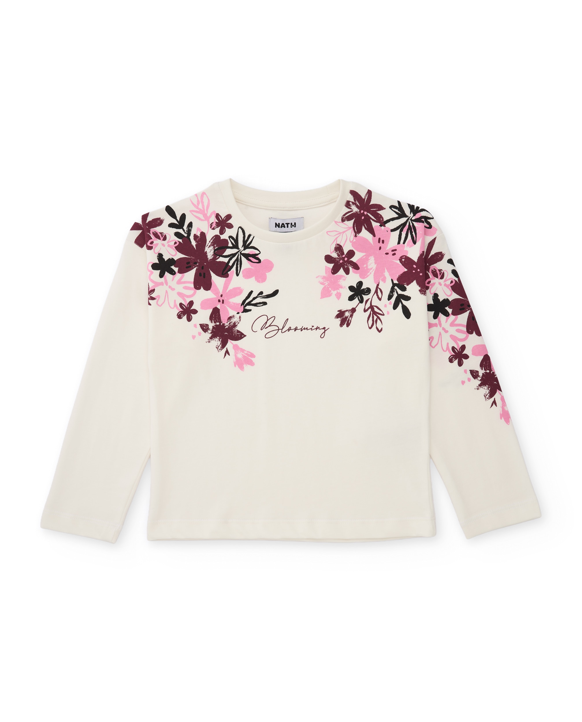 Conjunto Infantil de Malha com T-shirt de Design Floral e Leggings Básicos Branco-2