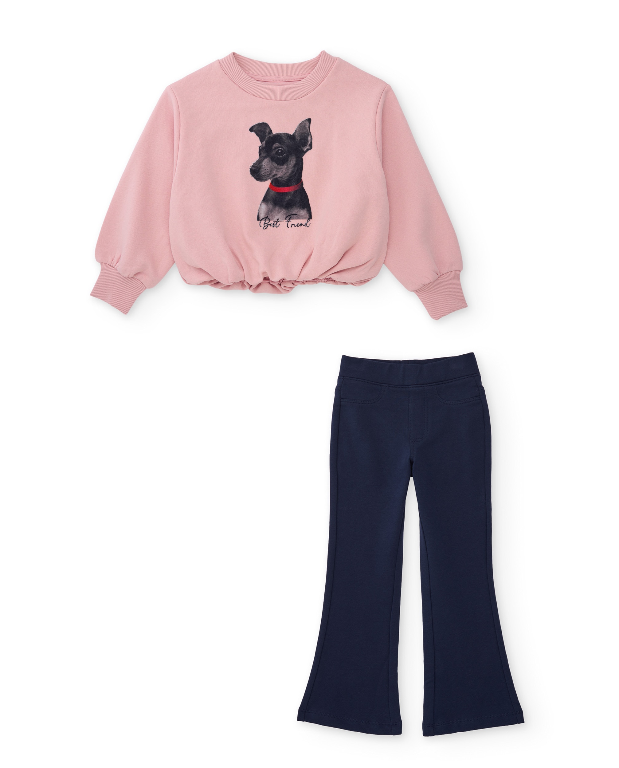 Imagem 0 de Conjunto Infantil com Sweatshirt de Design Cachorro e Leggings de Malha À Boca de Sino
