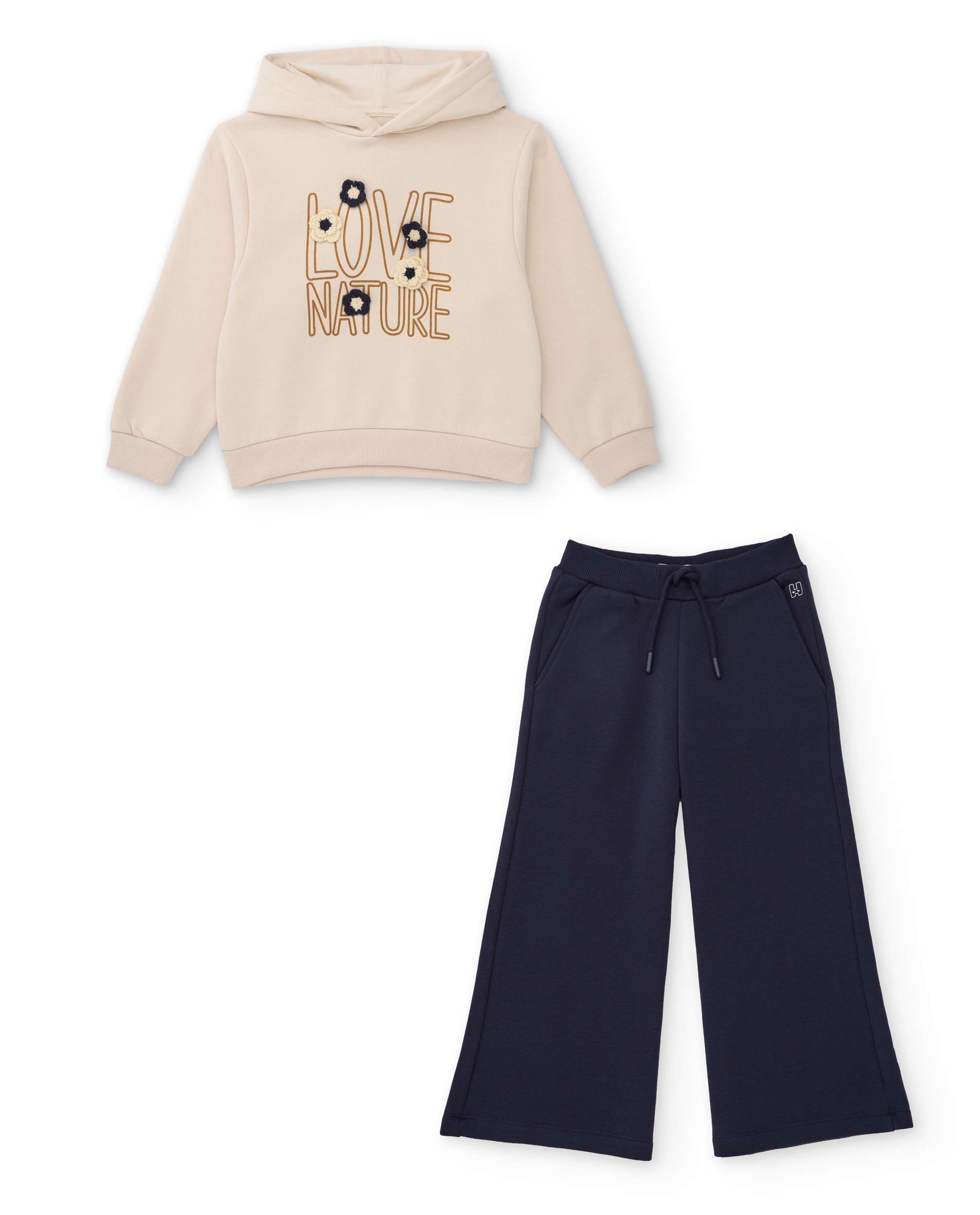 Imagem 0 de Conjunto Infantil de Malha com Sweatshirt de Capuz e Bordado Floral