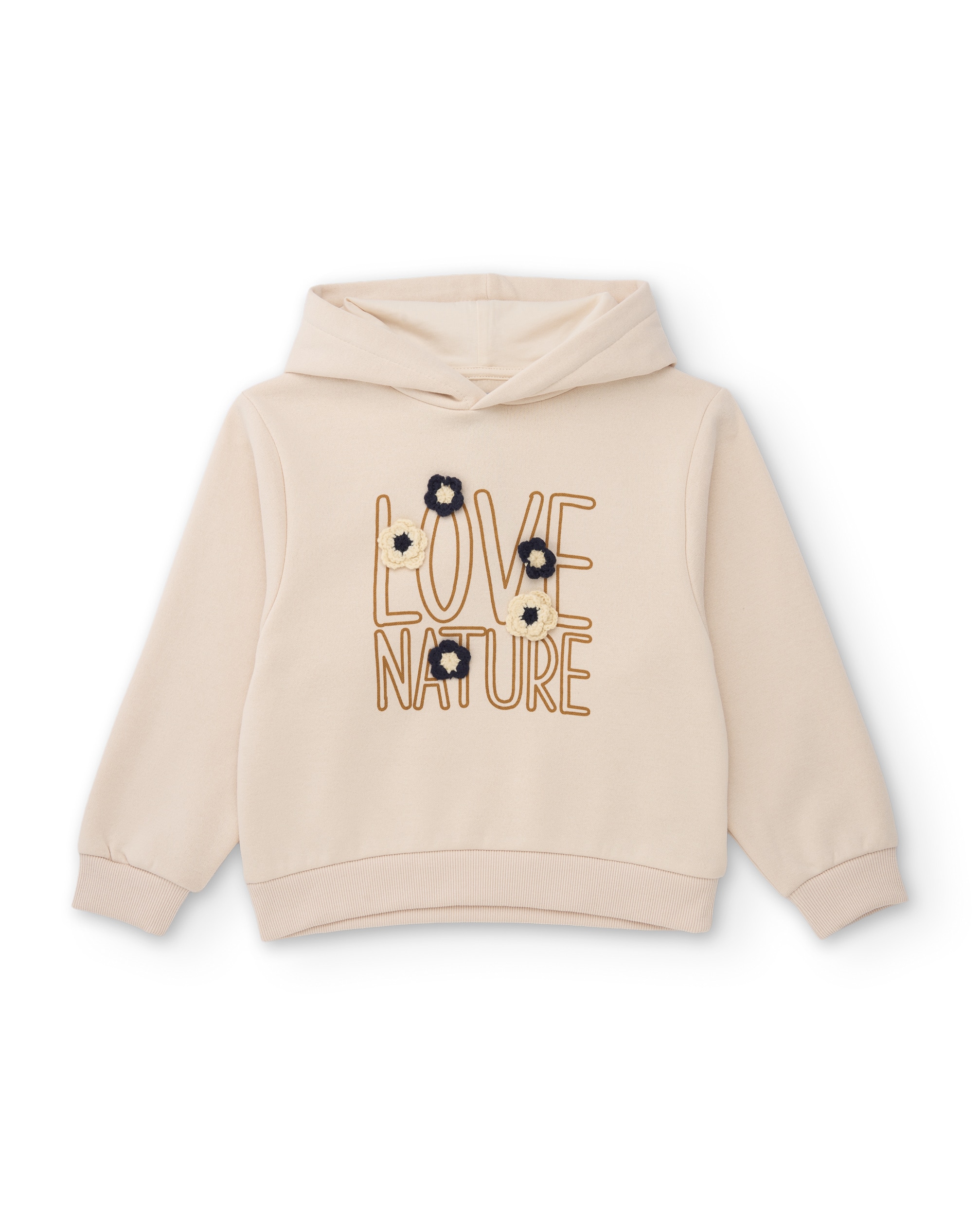 Conjunto Infantil de Malha com Sweatshirt de Capuz e Bordado Floral Cru-2