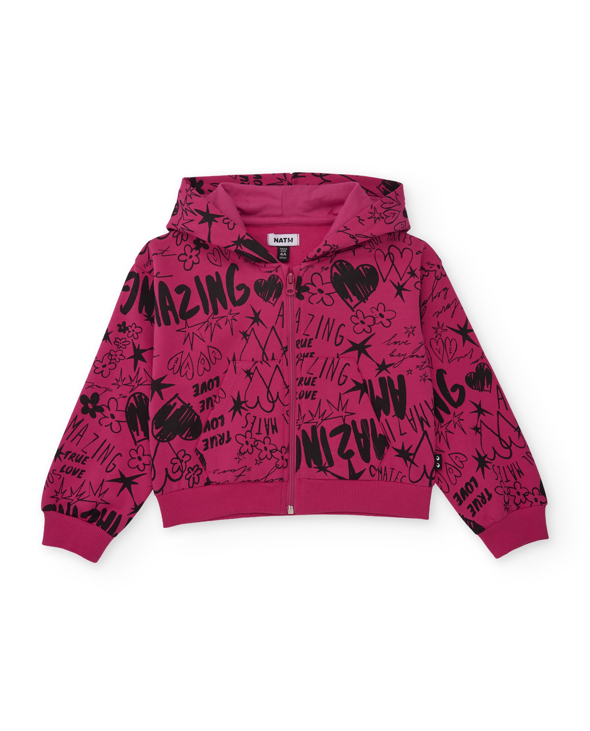 Conjunto Infantil de Malha com Sweatshirt de Print de Letras e Calças Largas Fúcsia-2