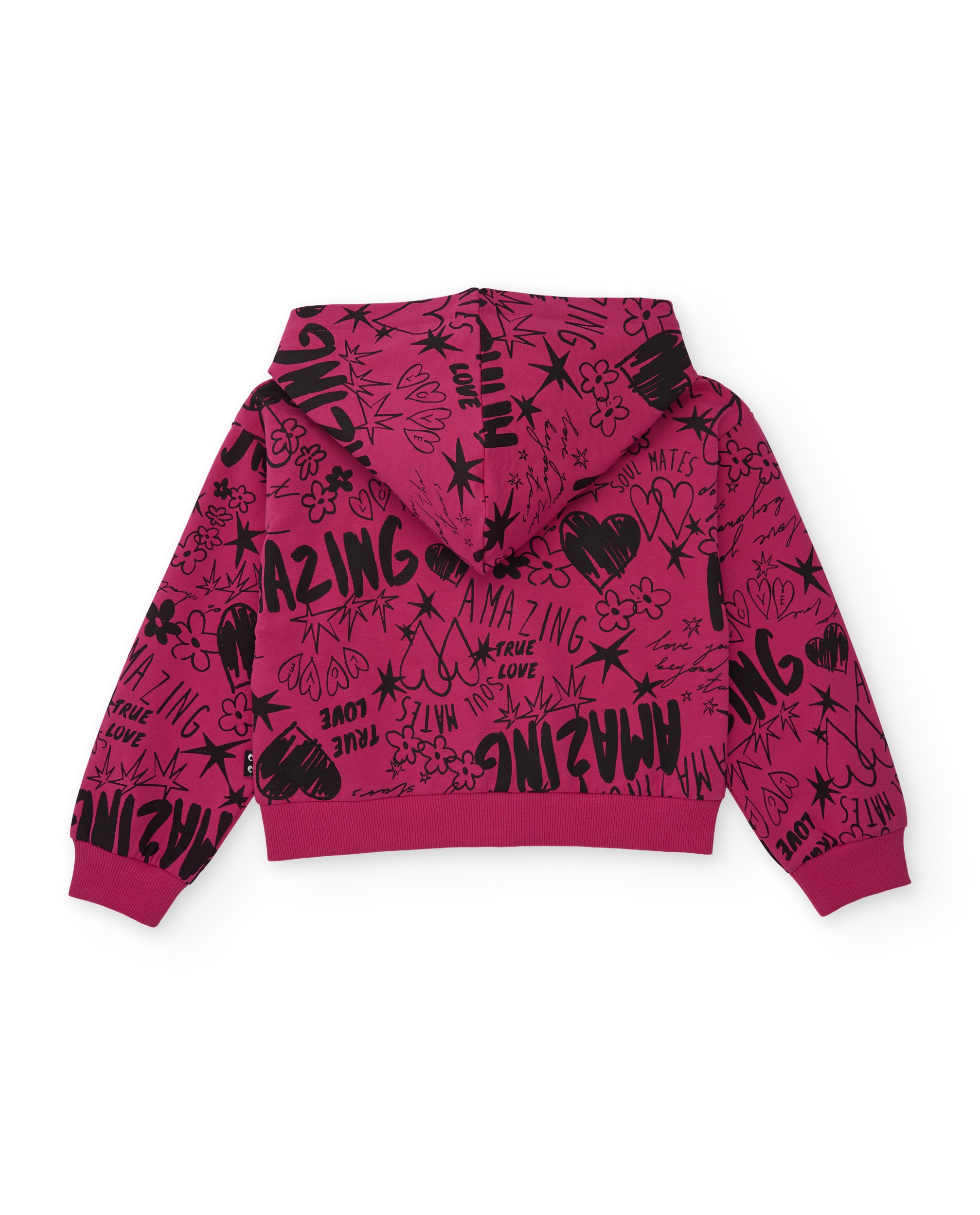 Conjunto Infantil de Malha com Sweatshirt de Print de Letras e Calças Largas Fúcsia-4