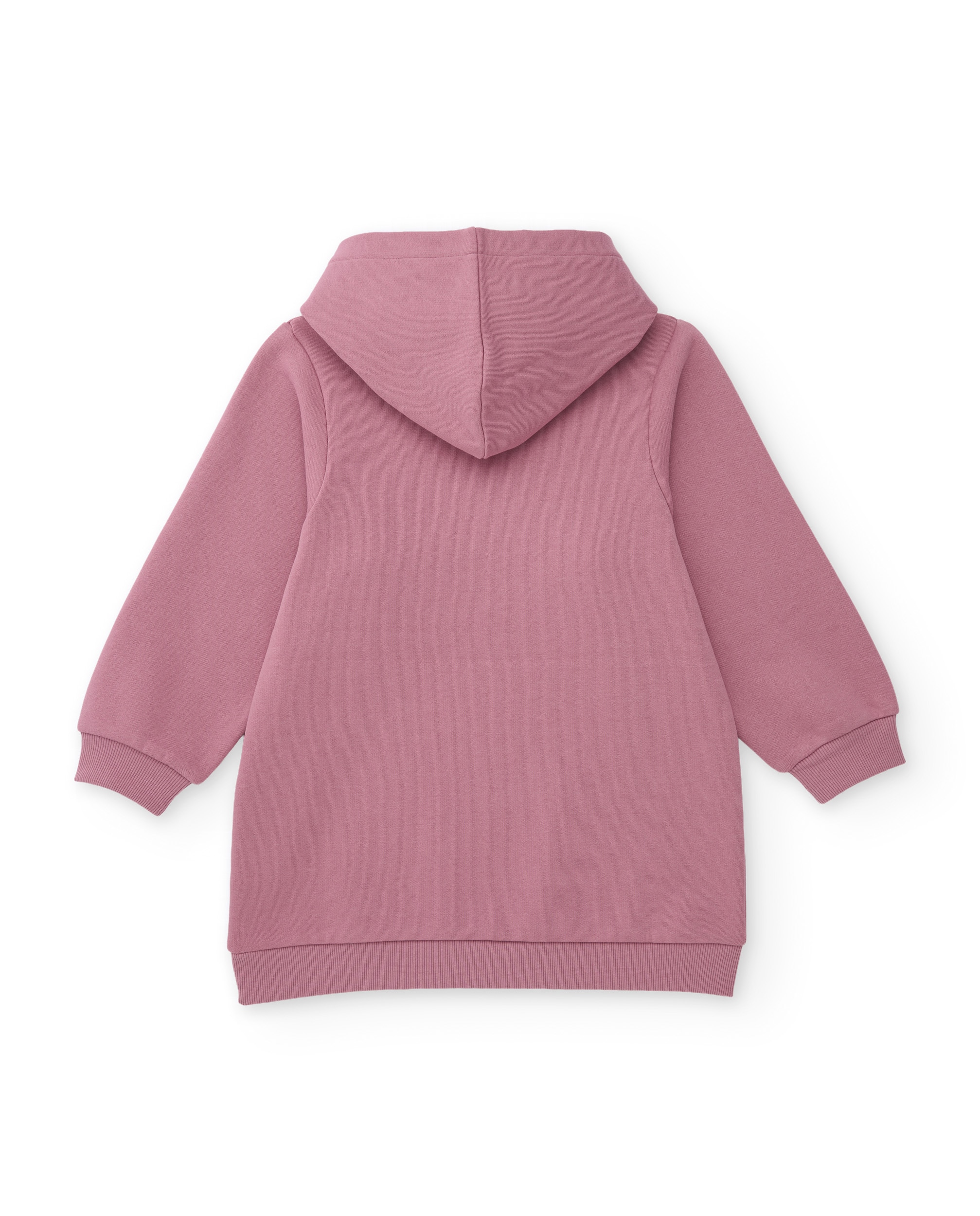 Vestido Infantil de Felpa com Capuz e Estampado Frontal Rosa-3