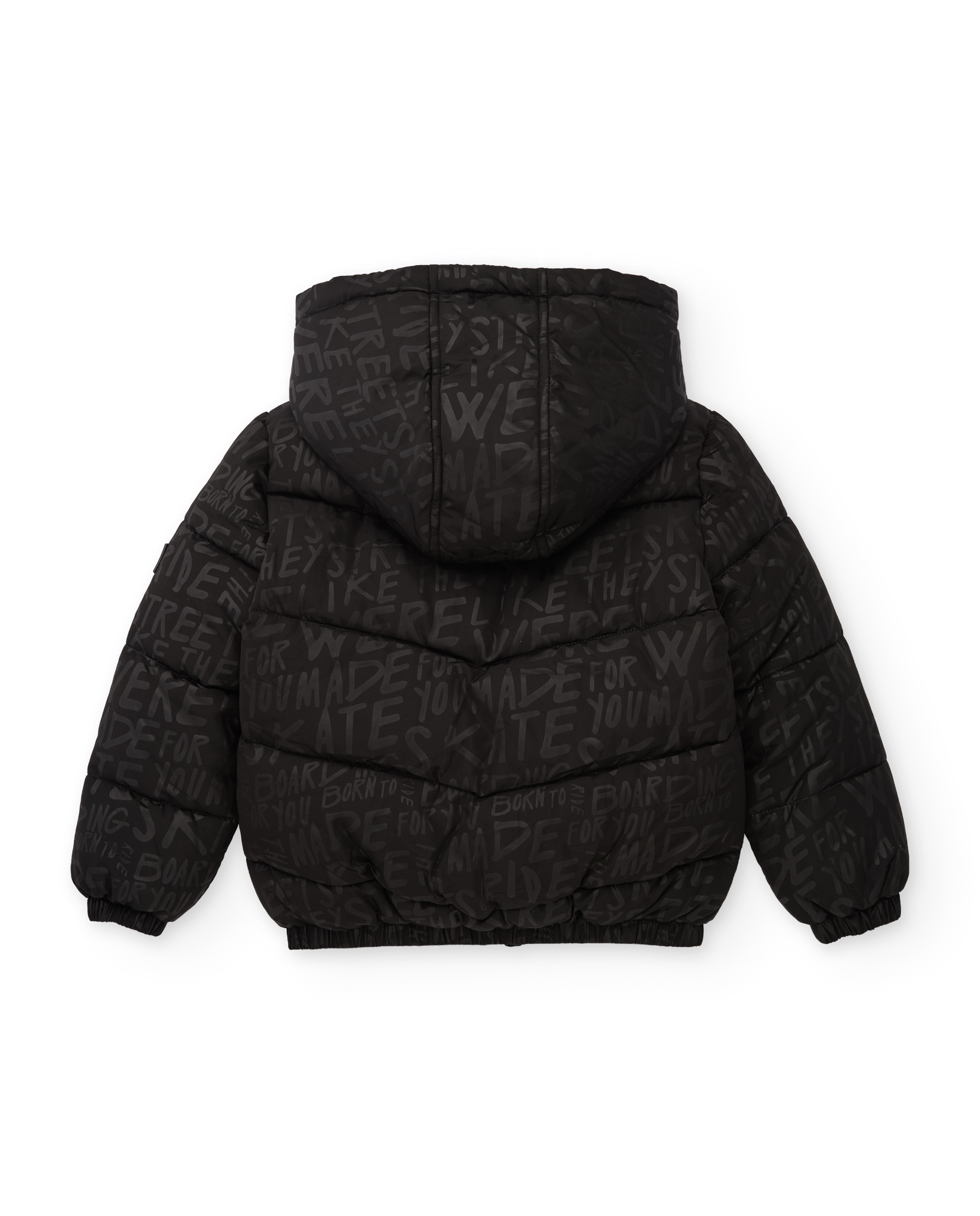 Sobretudo Infantil Acolchoado com Capuz Ajustável e Estampado de Letras Tuc tuc Preto-3