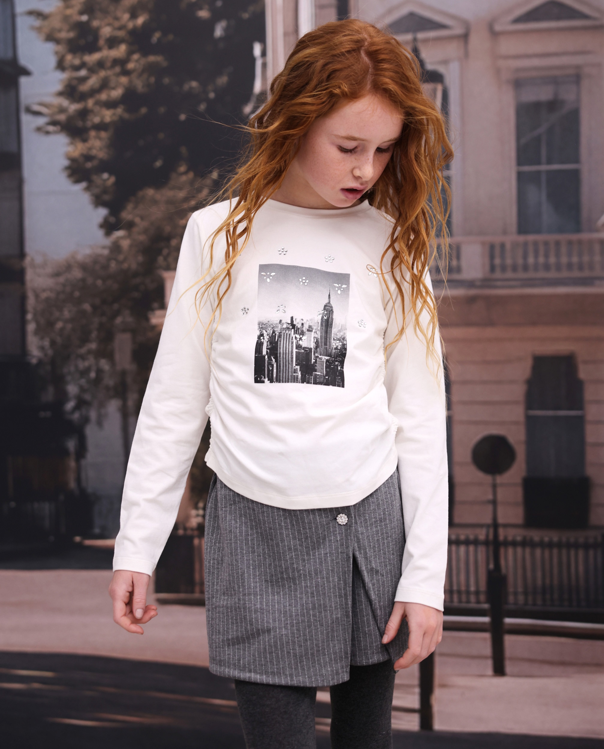 Imagem 0 de T-shirt Infantil de Malha com Manga Comprida e Design de Cidade