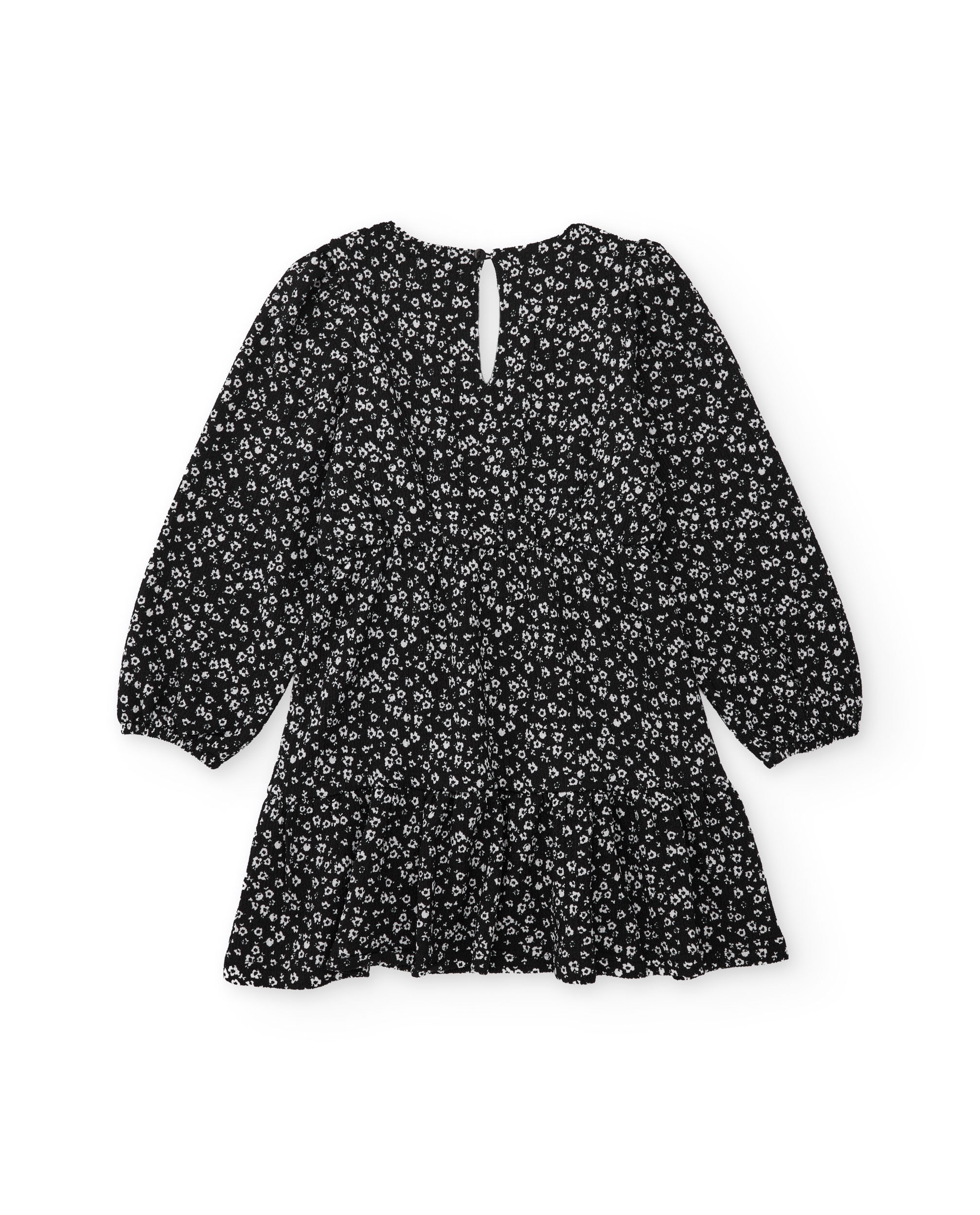 Vestido Infantil de Tecido Plano com Design Floral e Mangas com Folhos Preto-3