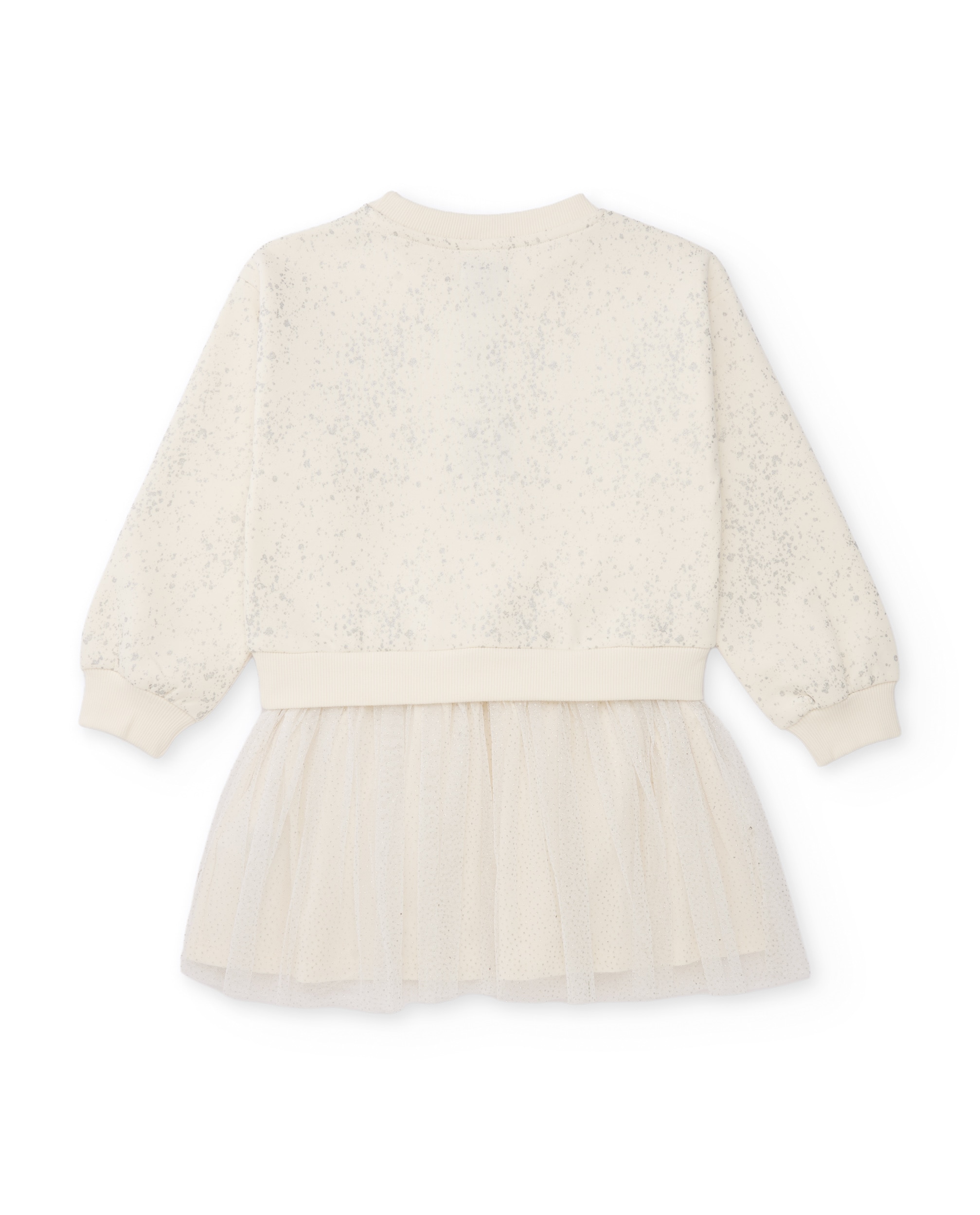 Vestido Infantil com Corpo de Felpa Bordado e Saia de Tule Branco-2