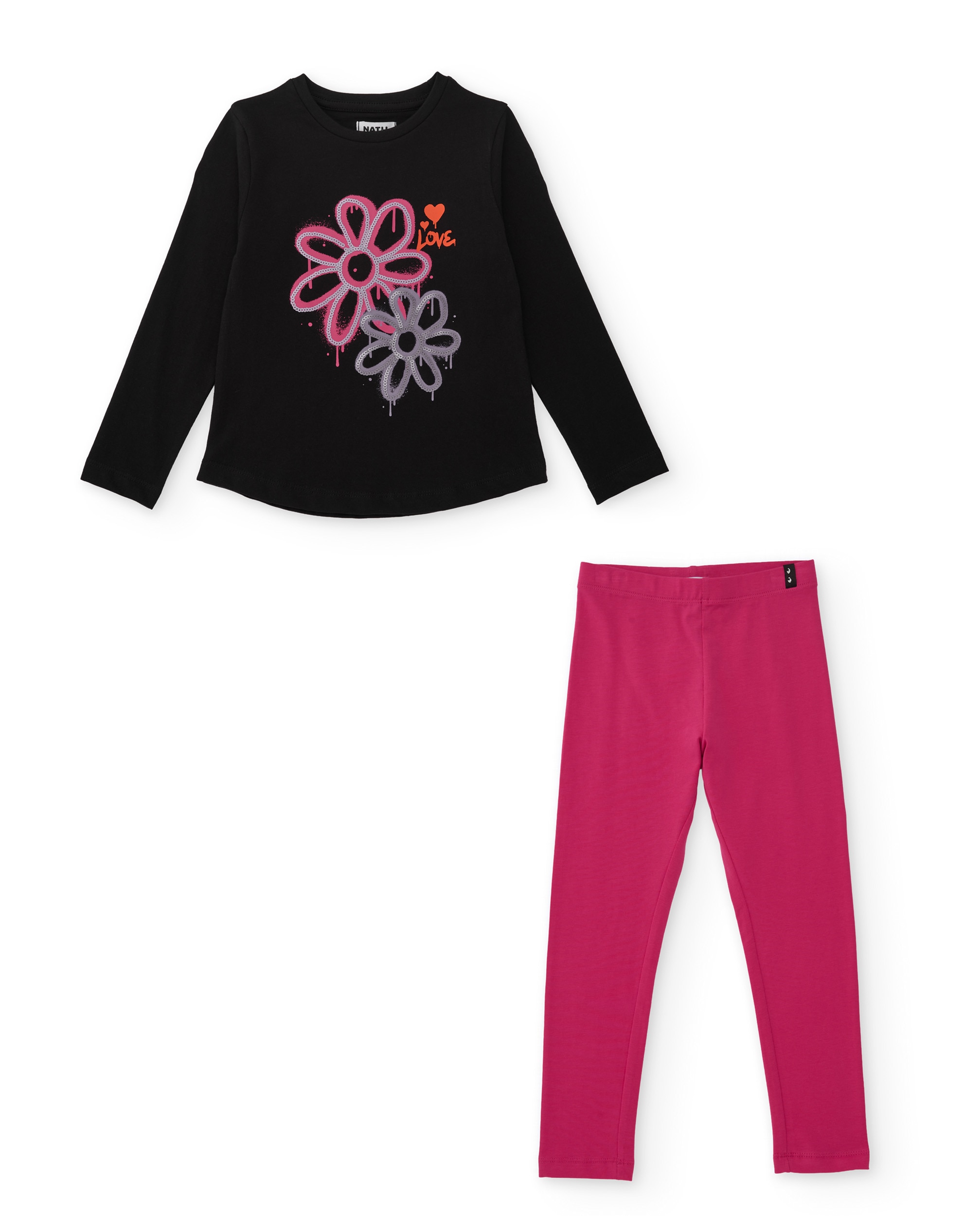 Imagem 0 de Conjunto Infantil com T-shirt Floral e Leggings de Malha Elásticos