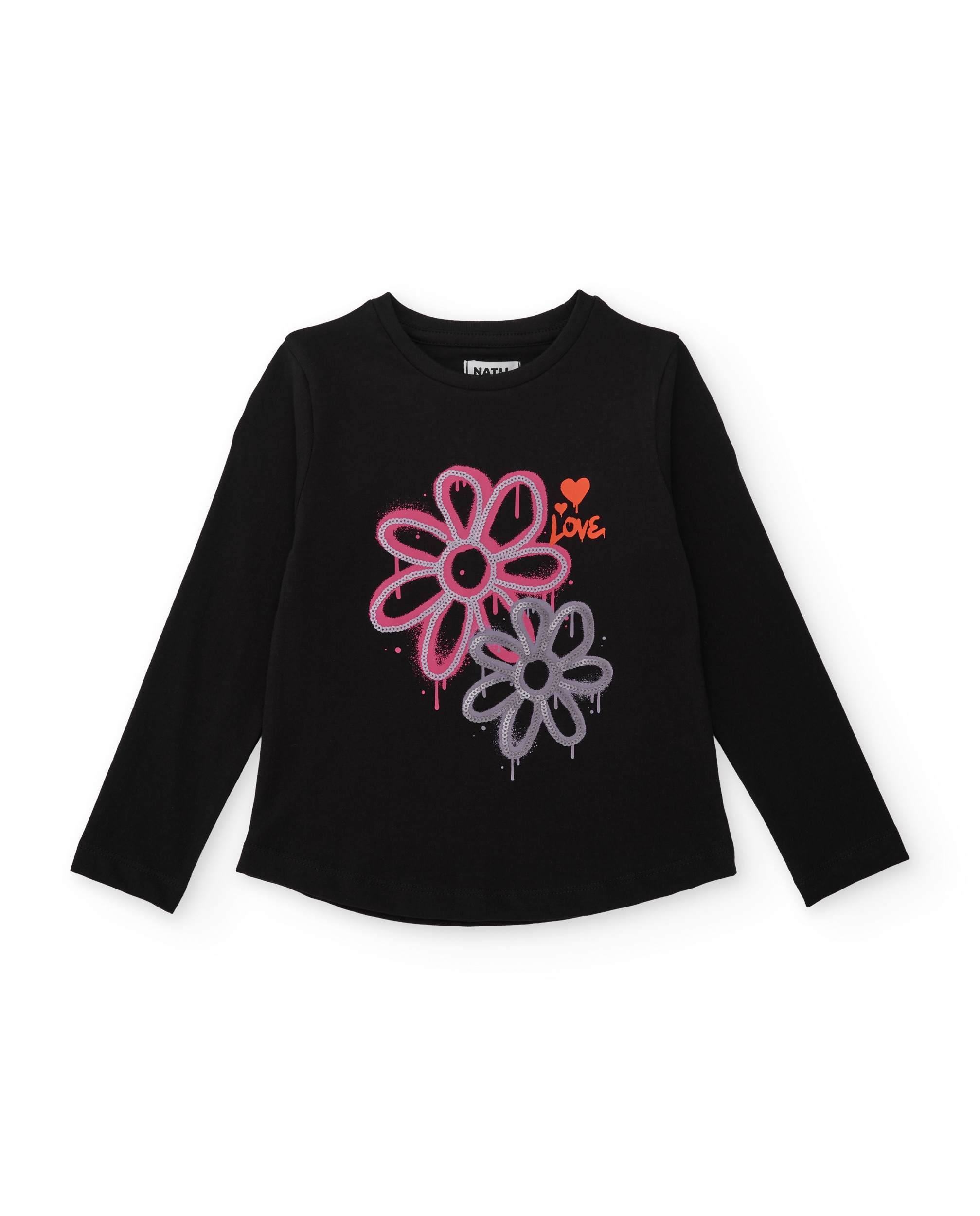 Conjunto Infantil com T-shirt Floral e Leggings de Malha Elásticos Preto-2