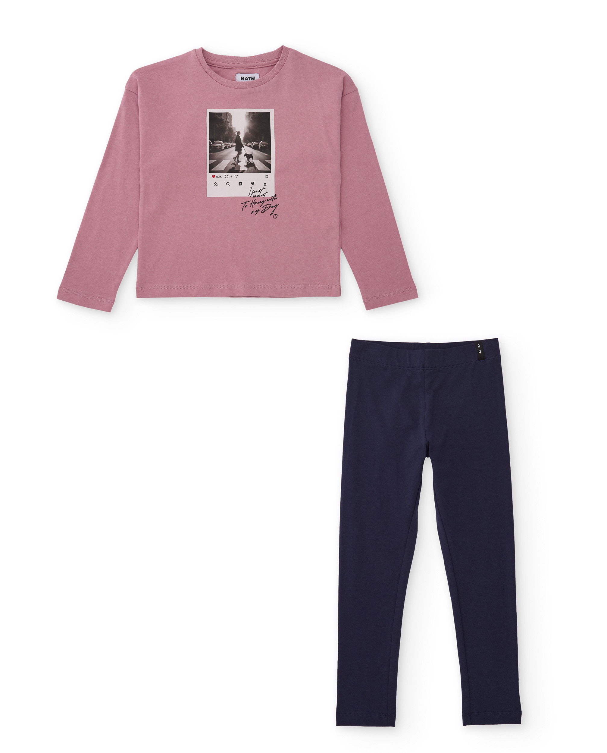 Imagem 0 de Conjunto Infantil de Malha com T-shirt Estampada e Leggings em Conjunto