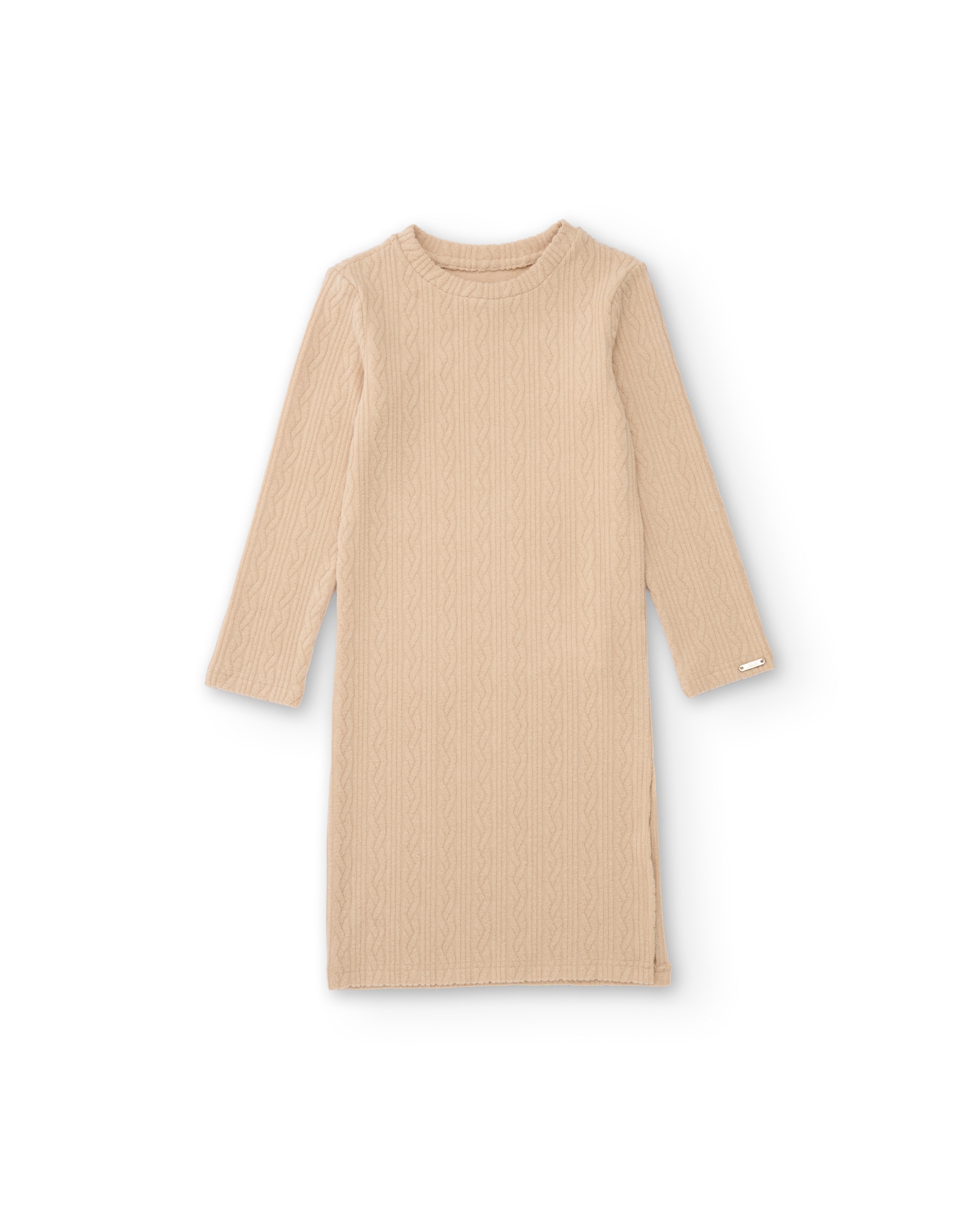 Vestido Midi Infantil de Tricô em Canelado com Manga Comprida Bege-2