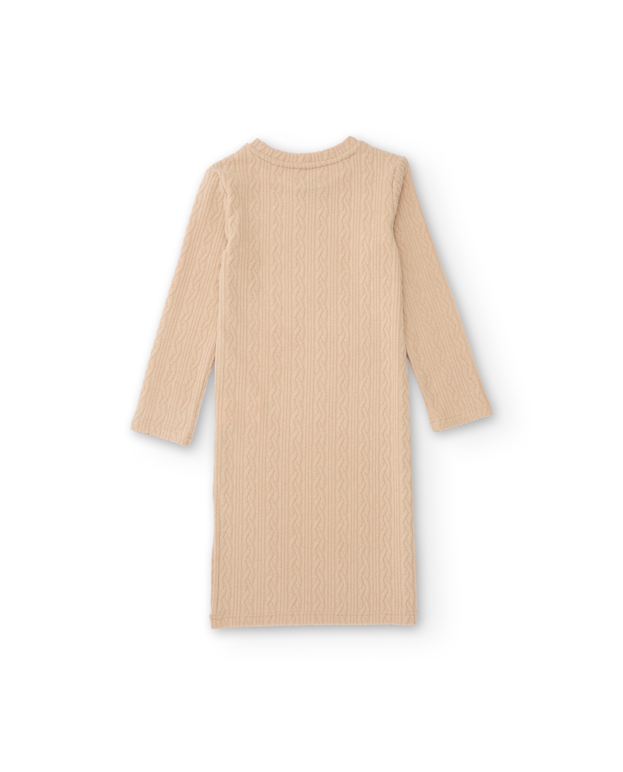Vestido Midi Infantil de Tricô em Canelado com Manga Comprida Bege-3
