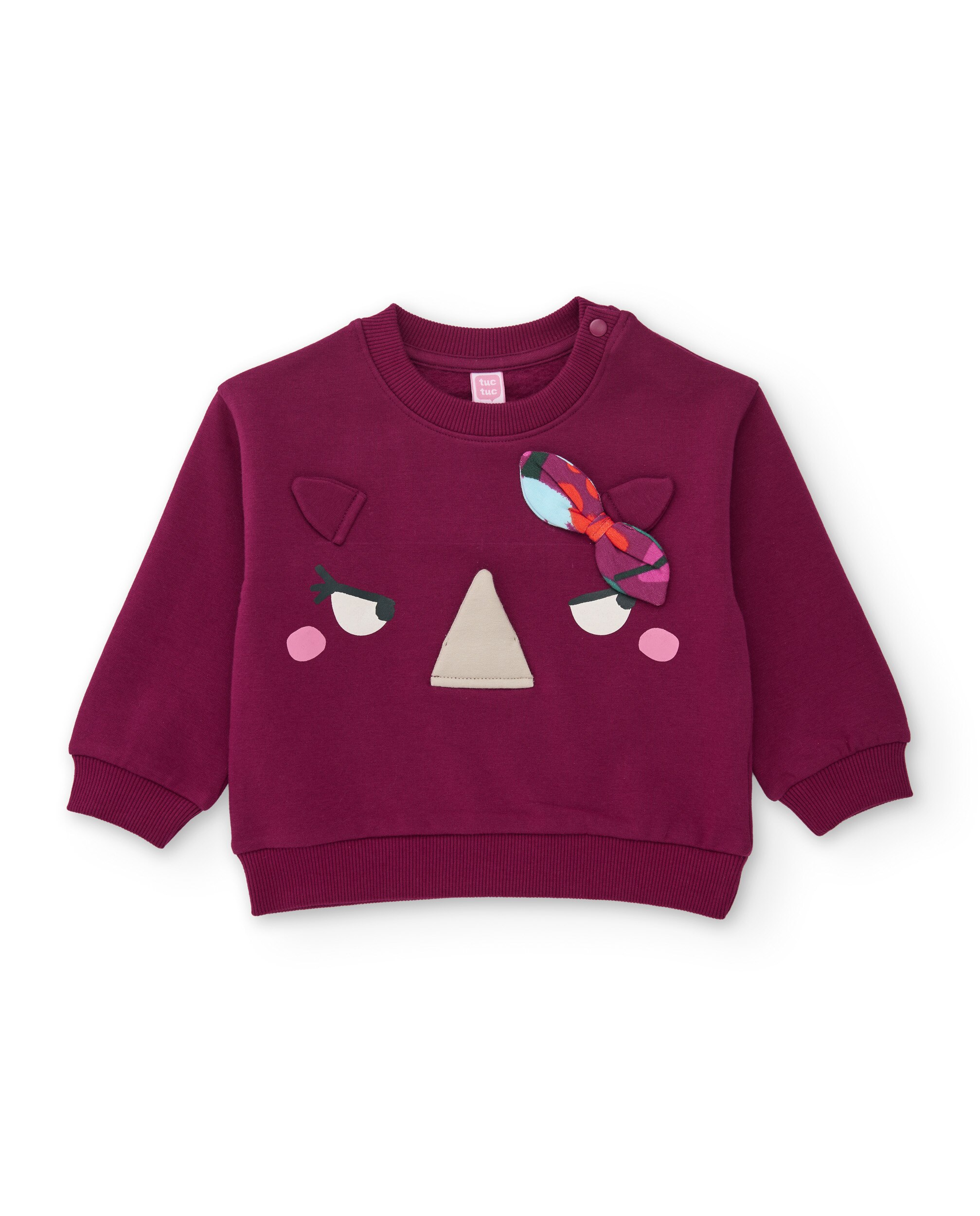 Conjunto Infantil de Felpa com Sweatshirt de Rinoceronte e Leggings Florais Bordeaux-2
