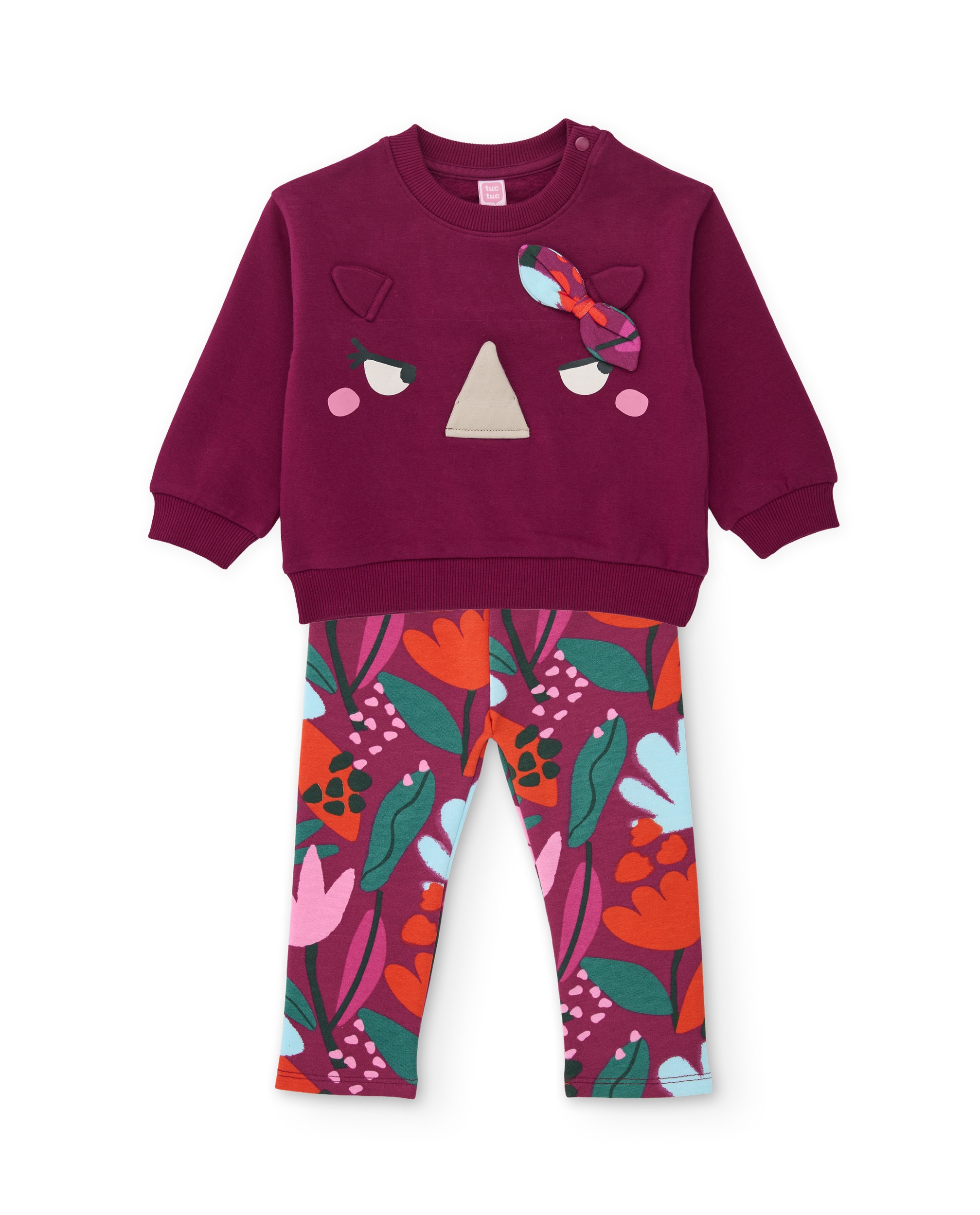 Imagem 0 de Conjunto Infantil de Felpa com Sweatshirt de Rinoceronte e Leggings Florais