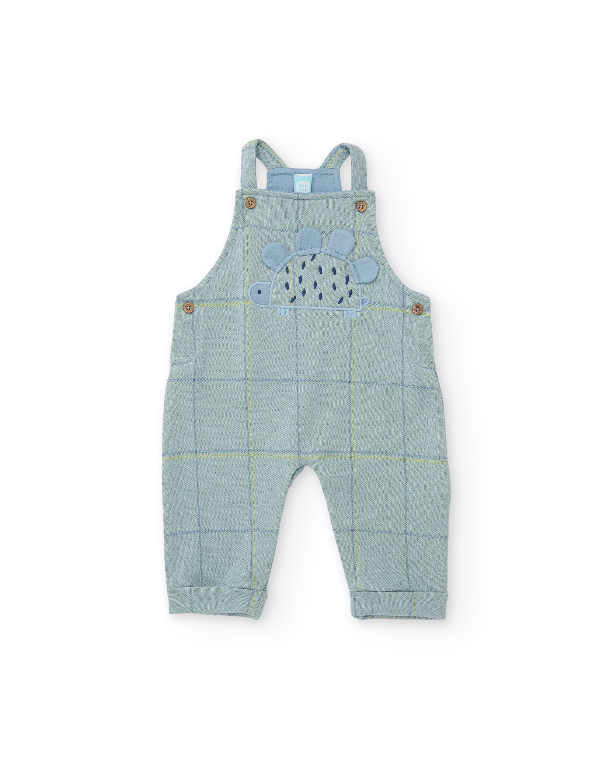 Conjunto para Bebé com T-shirt de Malha e Pichi Aos Quadrados de Tecido Plano Azul-claro-4