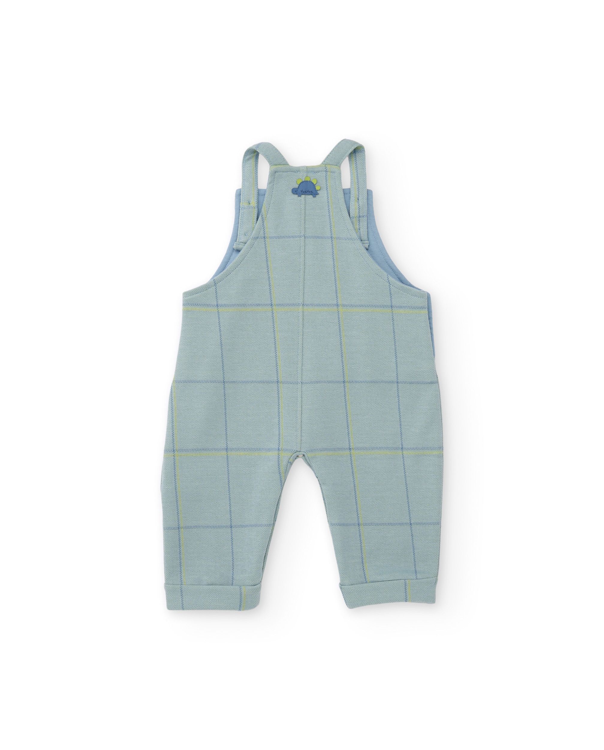 Conjunto para Bebé com T-shirt de Malha e Pichi Aos Quadrados de Tecido Plano Azul-claro-5