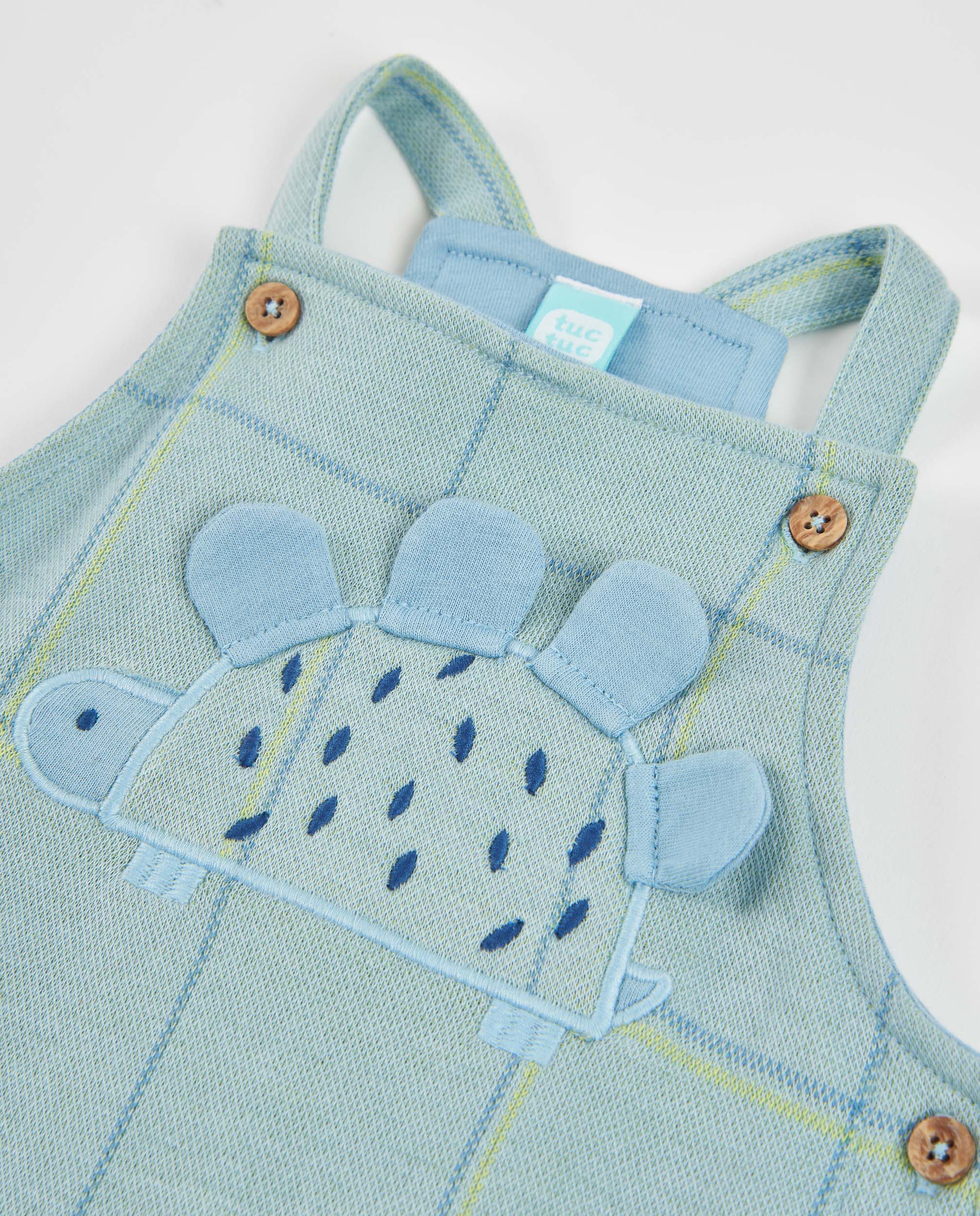 Conjunto para Bebé com T-shirt de Malha e Pichi Aos Quadrados de Tecido Plano Azul-claro-7