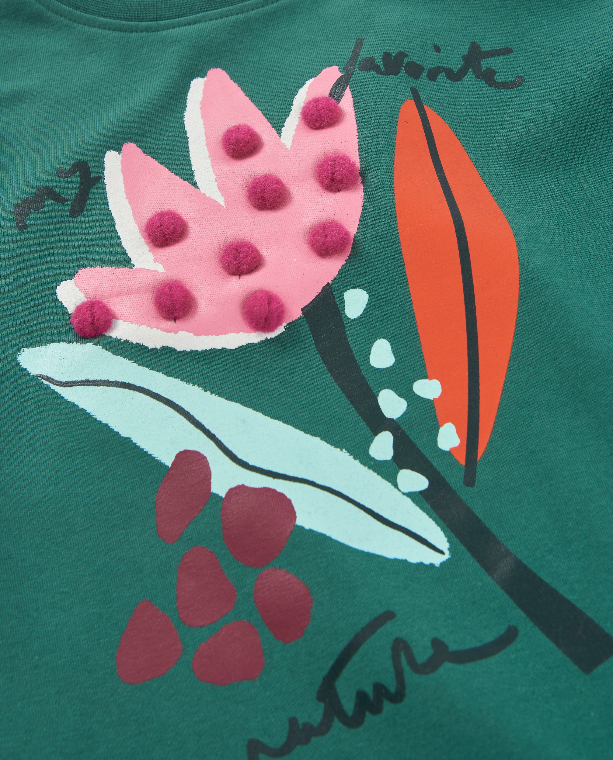 T-shirt Infantil de Malha com Pompões em Relevo e Estampado Floral Verde-4