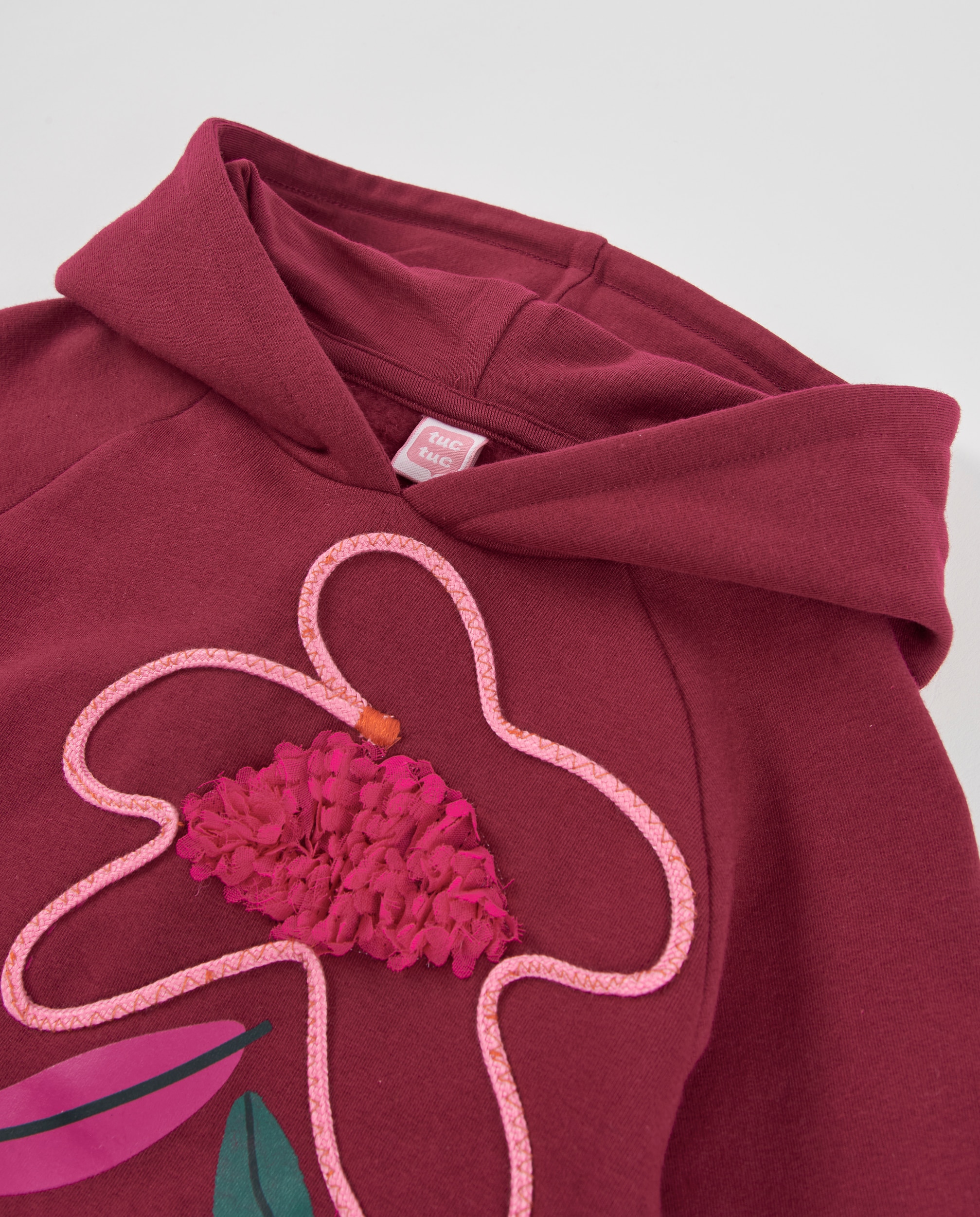 Vestido Infantil de Felpa com Capuz e Estampado Floral Bordeaux-3