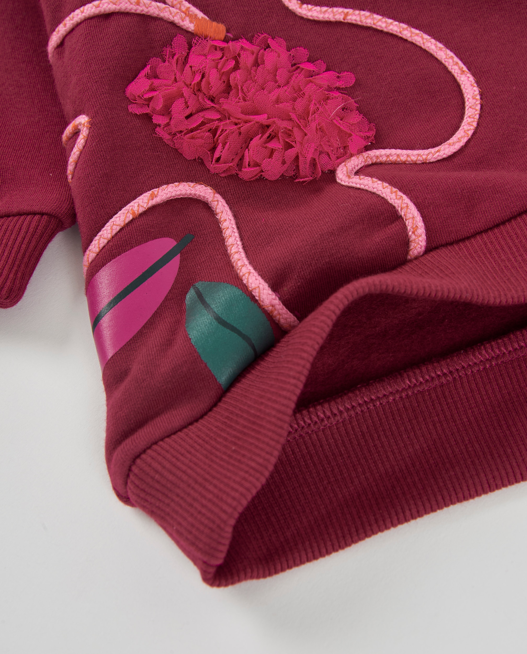 Vestido Infantil de Felpa com Capuz e Estampado Floral Bordeaux-4