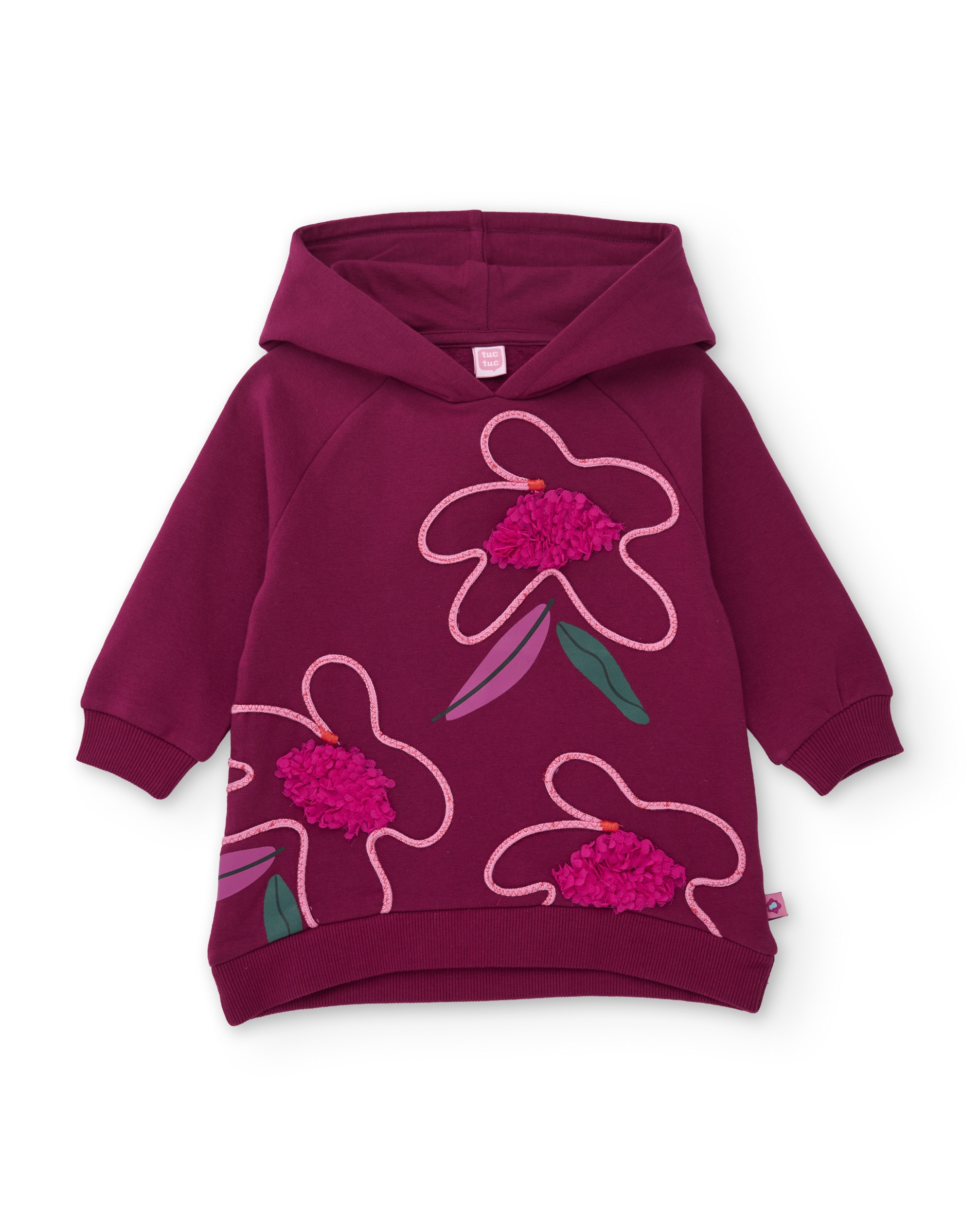 Imagem 0 de Vestido Infantil de Felpa com Capuz e Estampado Floral