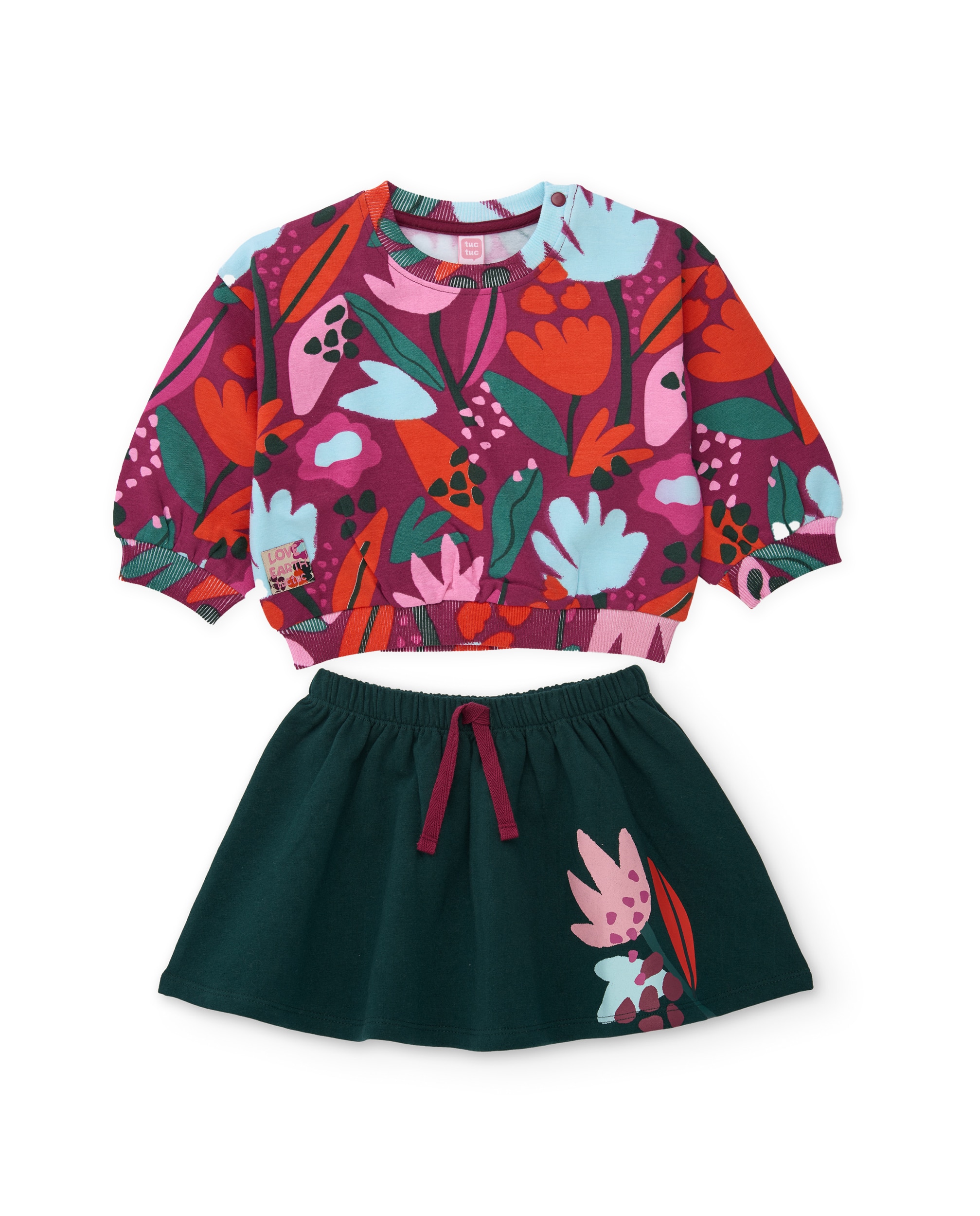 Imagem 0 de Conjunto Infantil de Felpa com Sweatshirt Floral e Saia em Conjunto