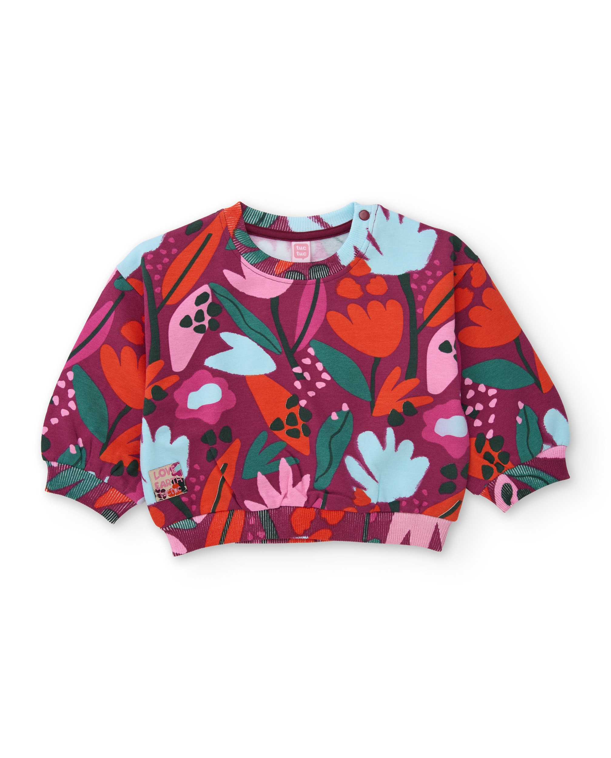 Conjunto Infantil de Felpa com Sweatshirt Floral e Saia em Conjunto Bordeaux-2
