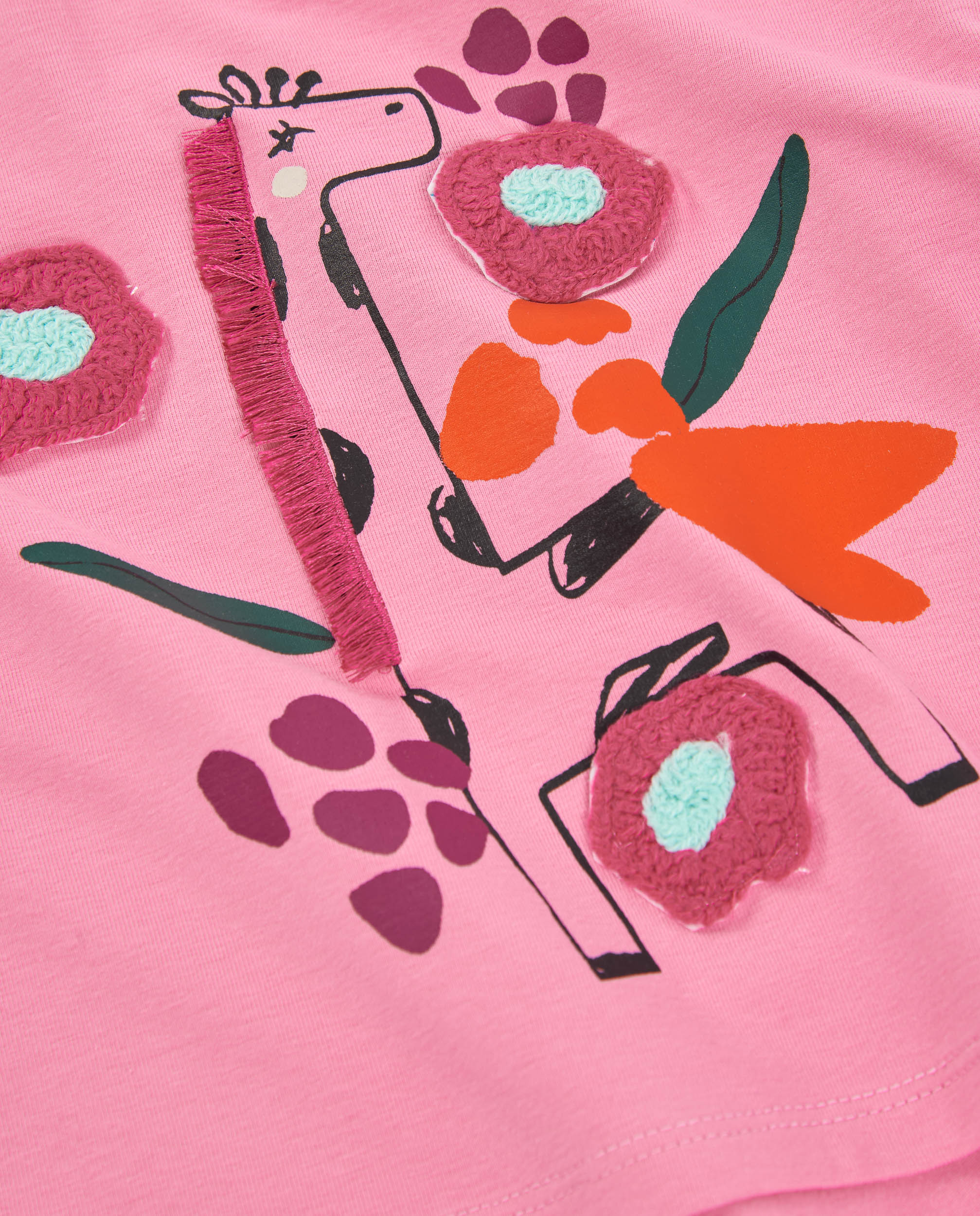 T-shirt Infantil de Malha com Estampado Floral e Desenho de Girafa Rosa-4