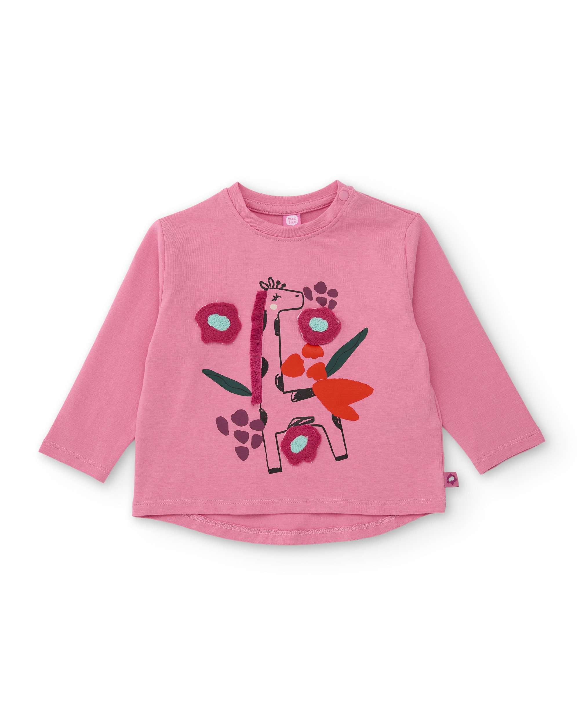 Imagem 0 de T-shirt Infantil de Malha com Estampado Floral e Desenho de Girafa