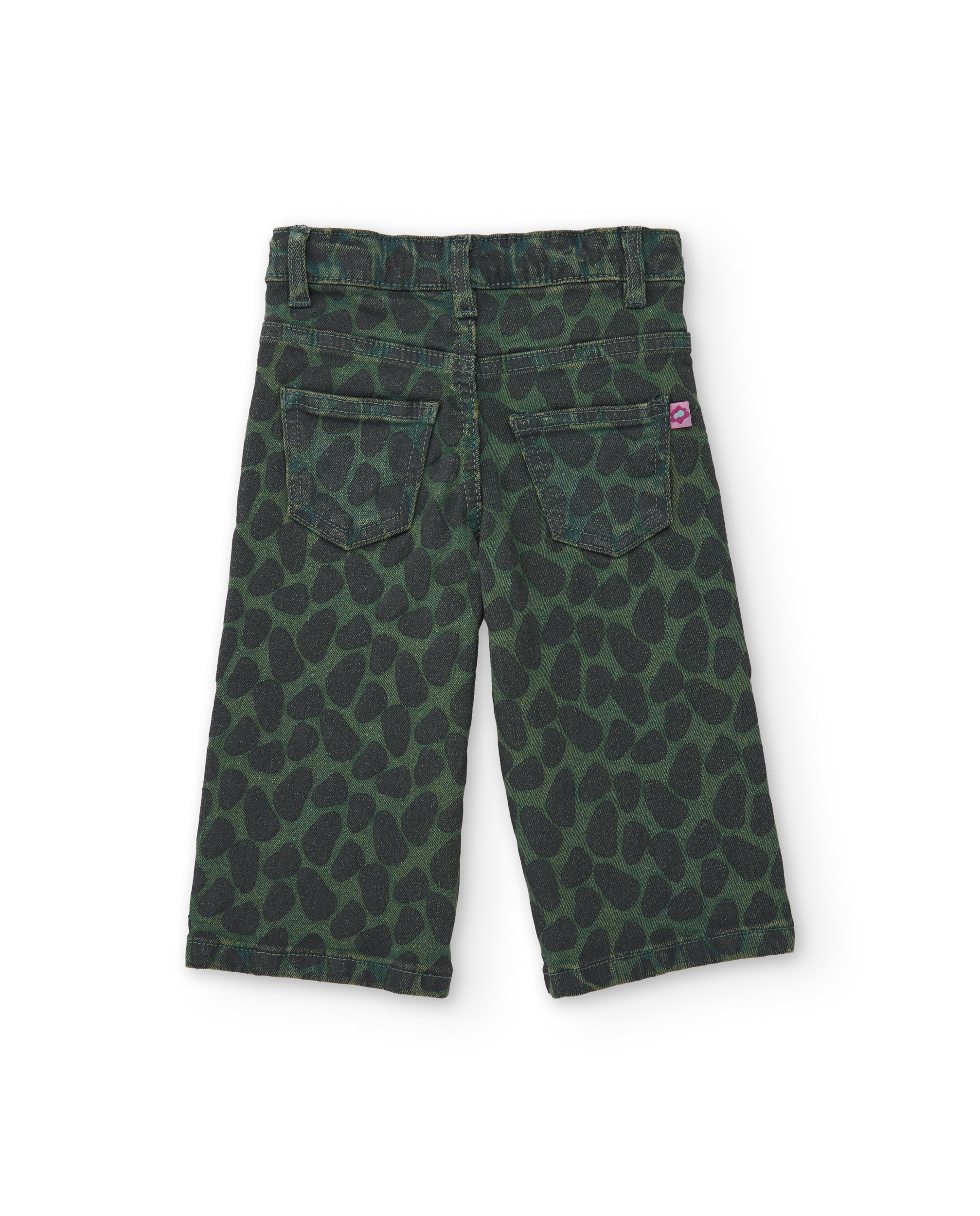 Jeans de Algodão com Design Animal Print e Cintura Confortável Infantil Verde-2