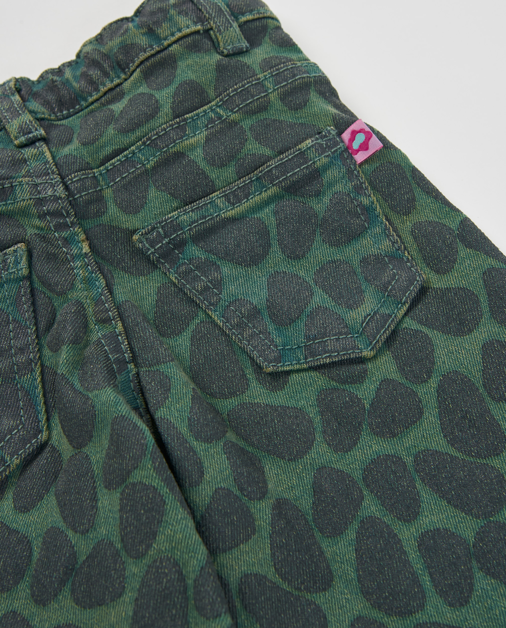 Jeans de Algodão com Design Animal Print e Cintura Confortável Infantil Verde-4