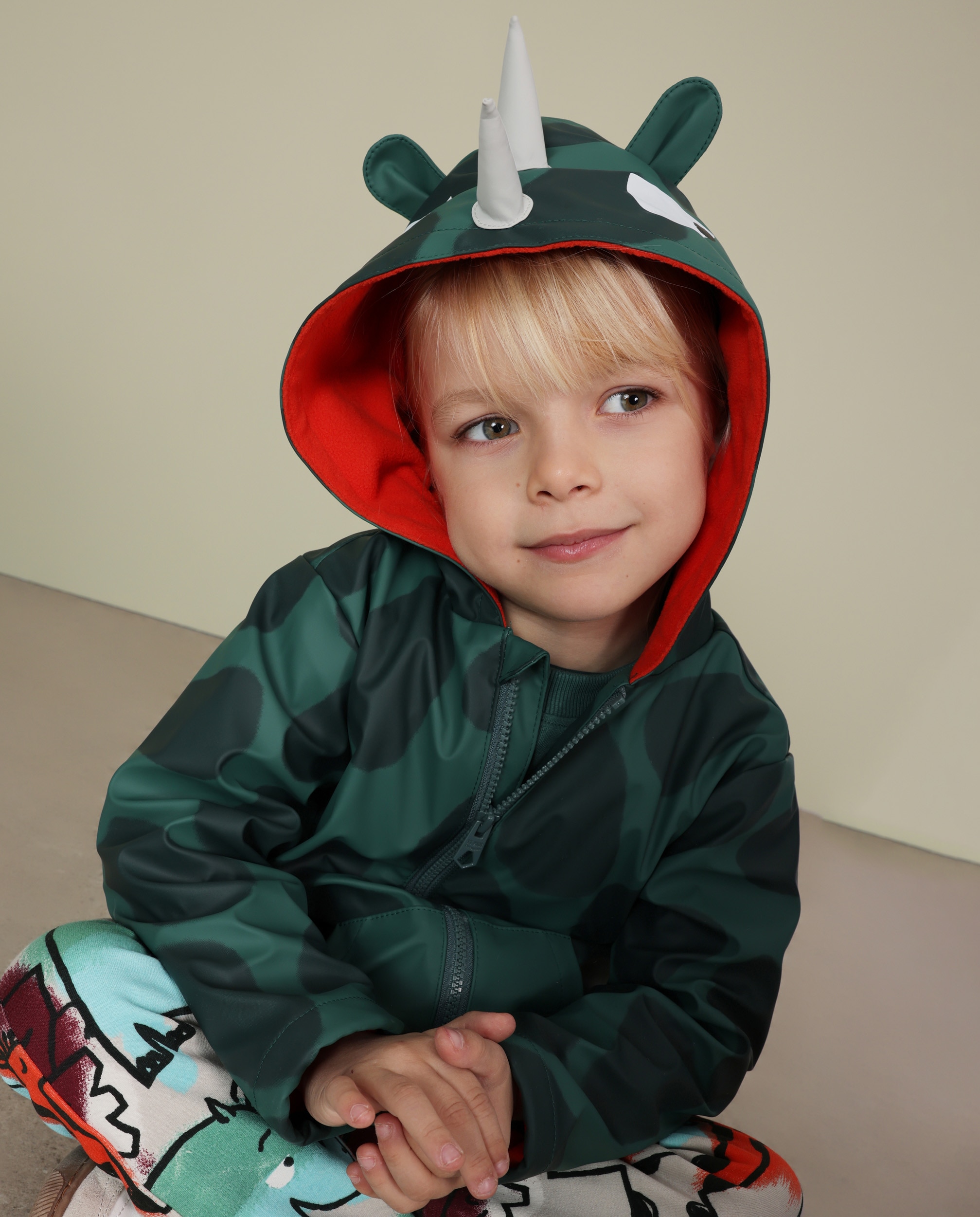 Impermeável Infantil com Design de Rinoceronte e Capuz Forrado Tuc tuc Verde-2