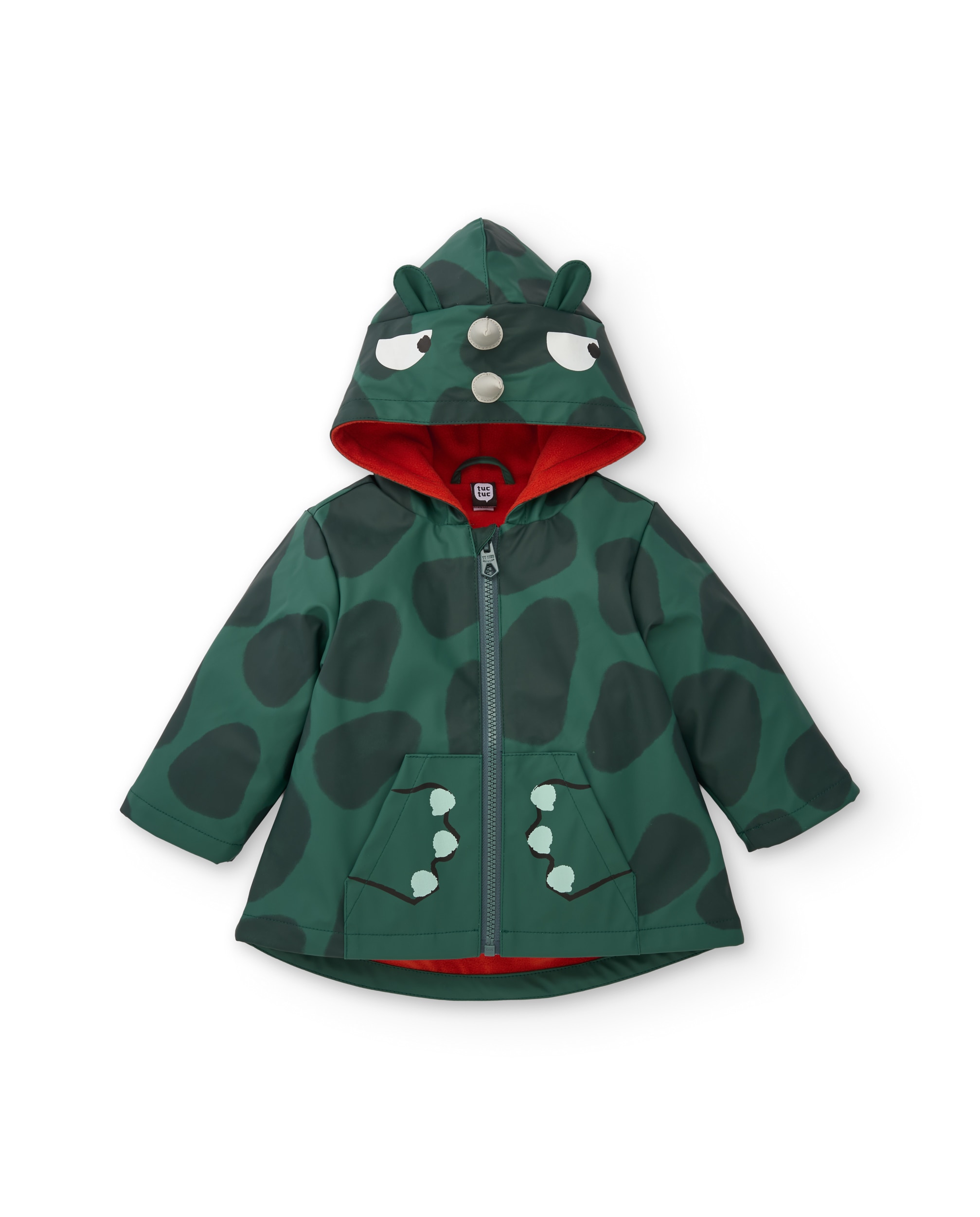 Impermeável Infantil com Design de Rinoceronte e Capuz Forrado Tuc tuc Verde-3