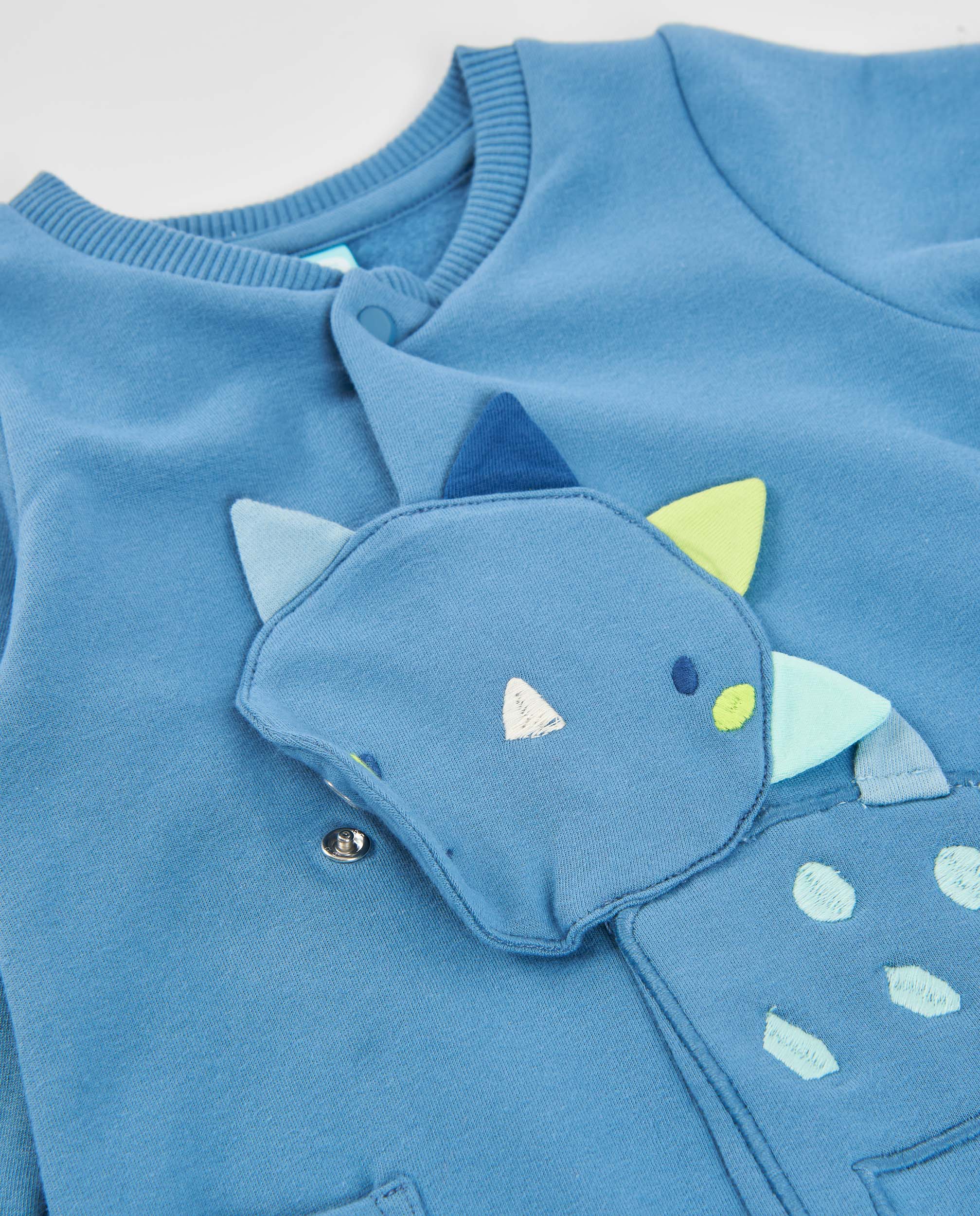 Babygrow de Felpa para Bebé com Design de Dinossauro Azul-3