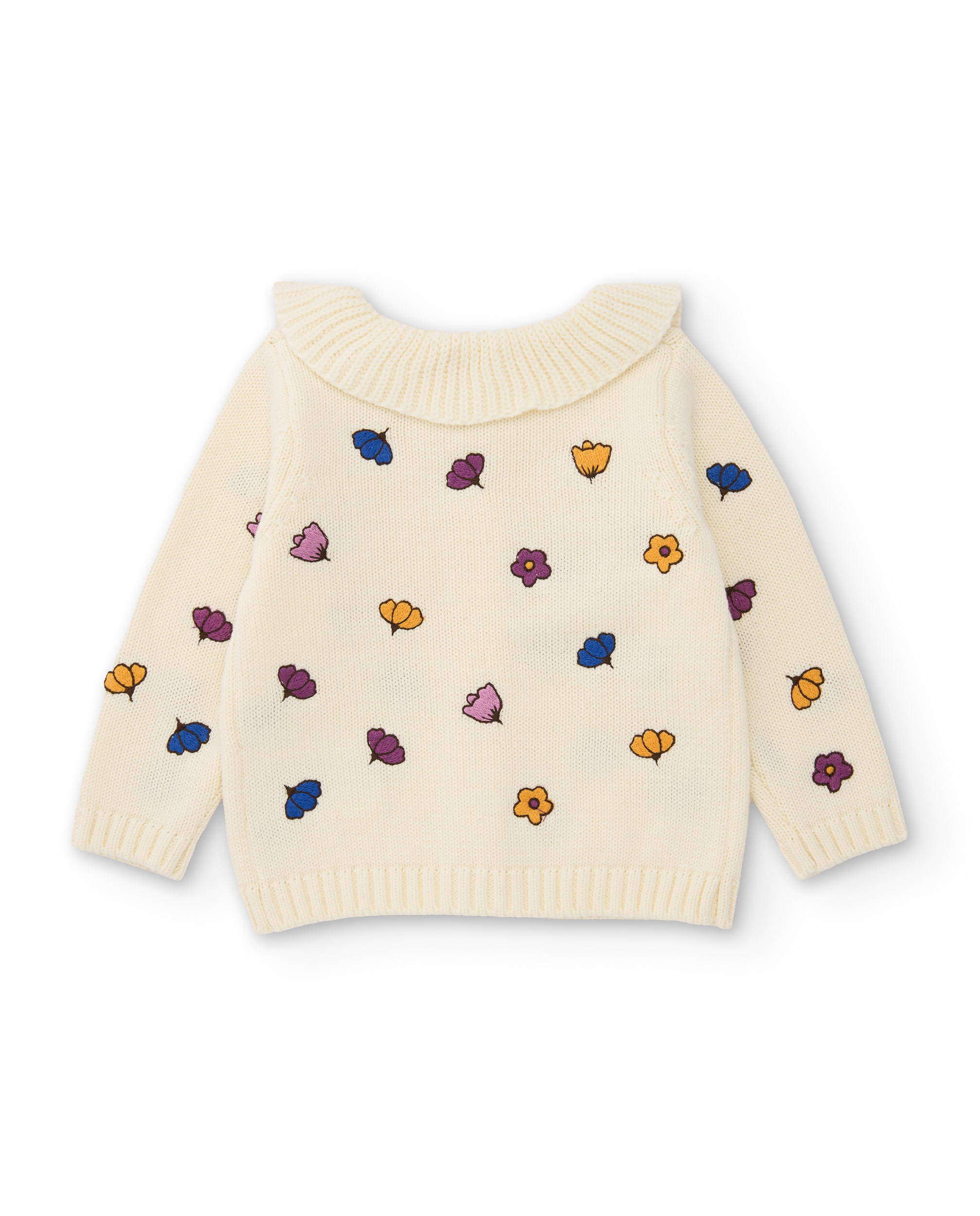 Casaco de Tricô para Bebé com Estampado Floral Cru-2
