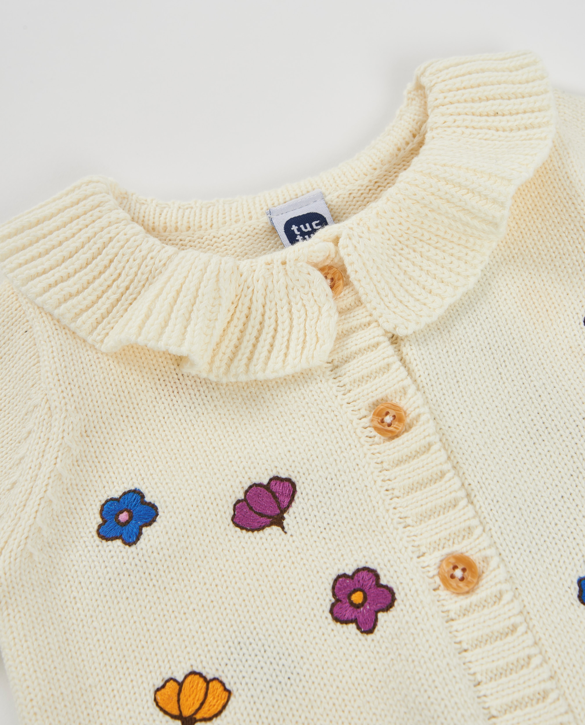 Casaco de Tricô para Bebé com Estampado Floral Cru-3