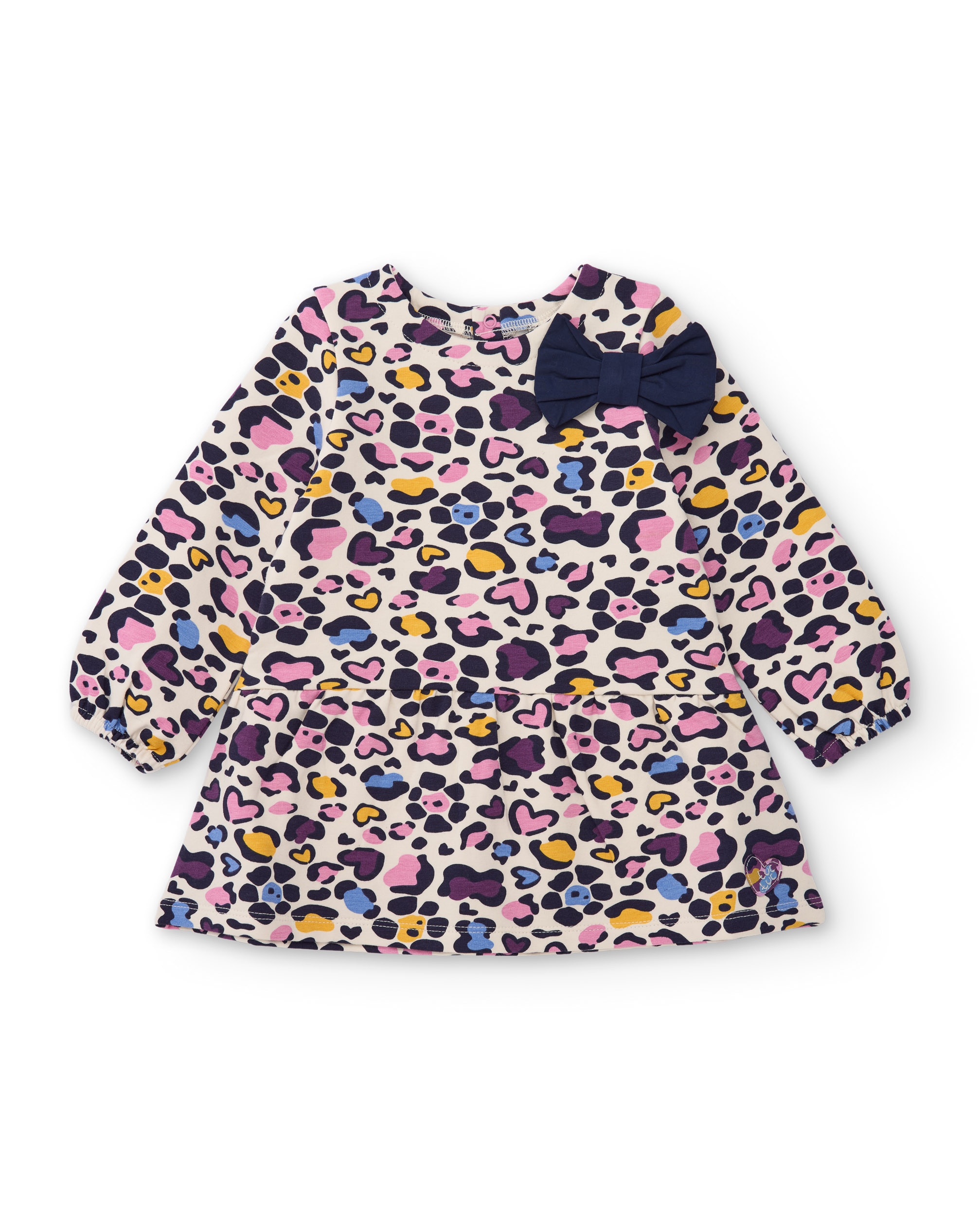Vestido Infantil de Felpa com Design Animal Print e Detalhe de Laço Cru-2