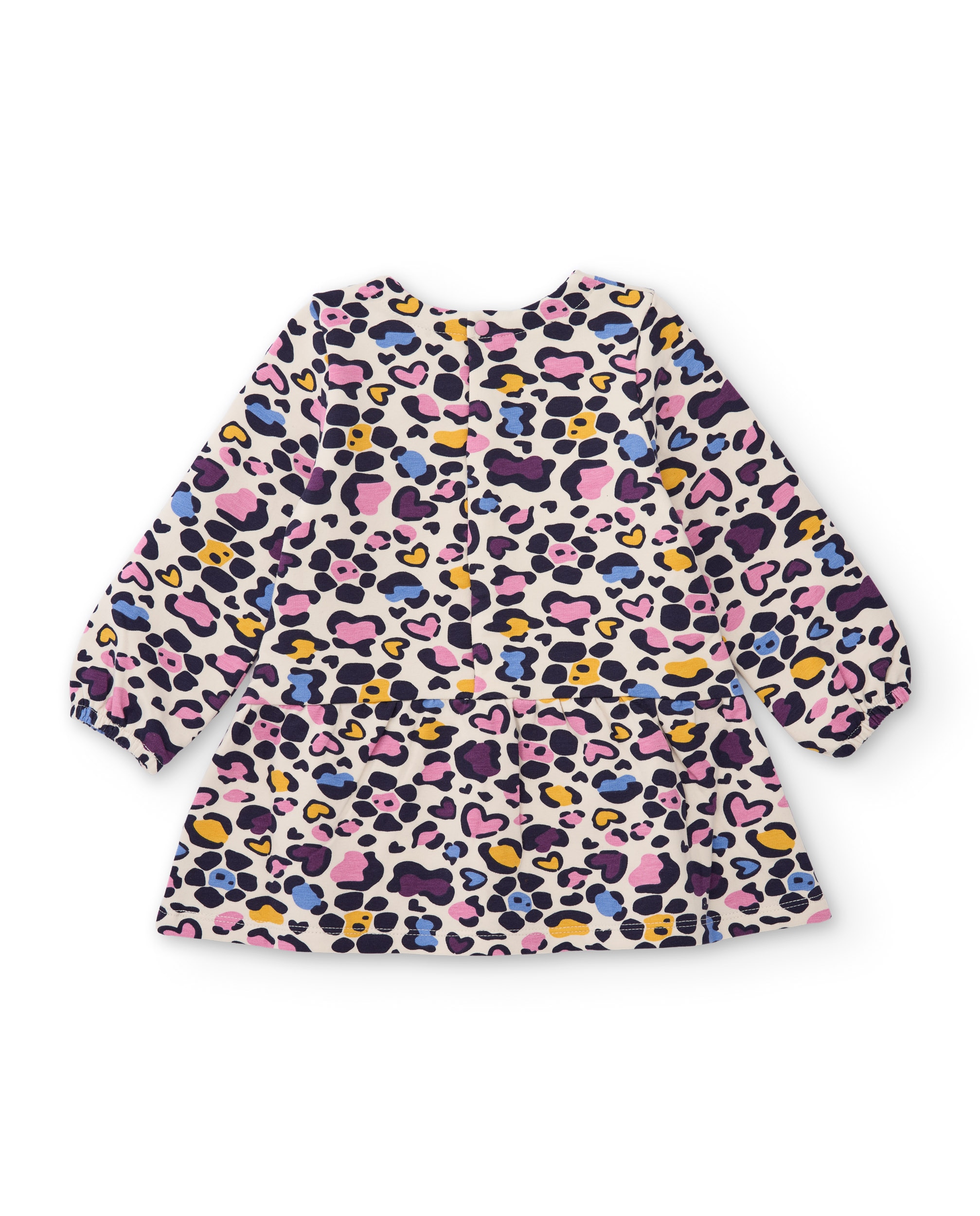 Vestido Infantil de Felpa com Design Animal Print e Detalhe de Laço Cru-3