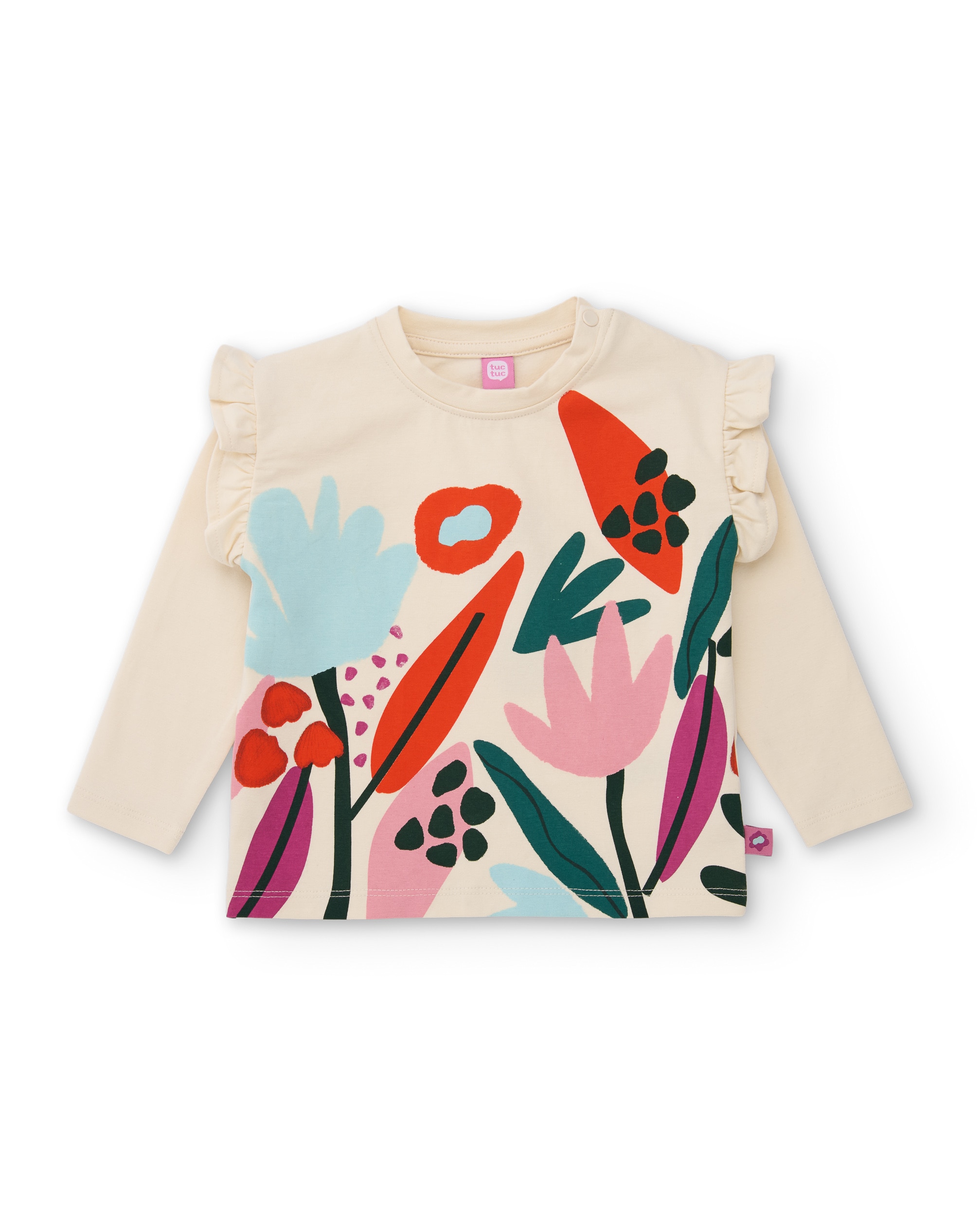 Imagem 0 de T-shirt Infantil de Malha com Estampado Floral e Base em Cru