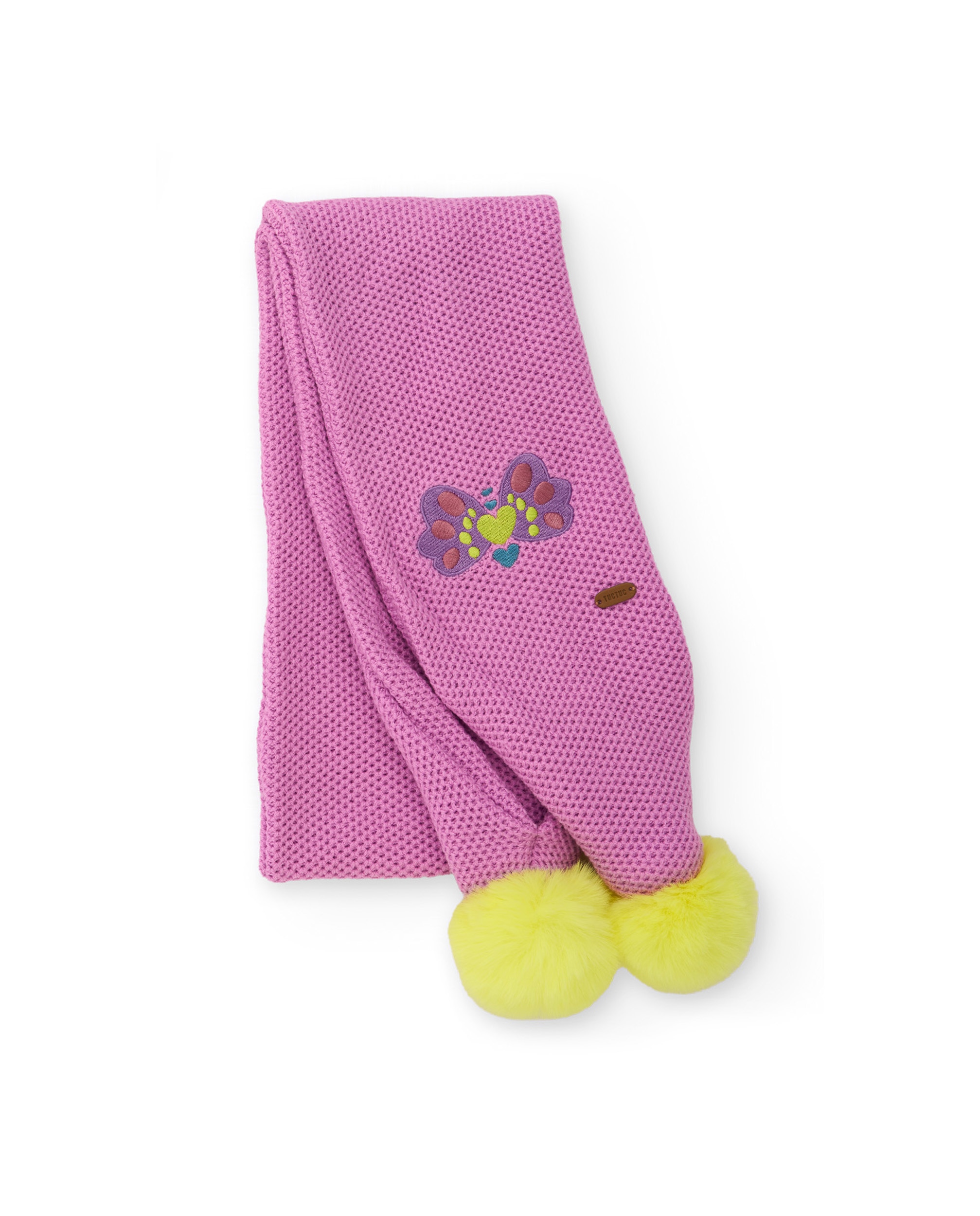Imagem 0 de Cachecol Infantil de Tricô com Pompões e Aplique Decorativo