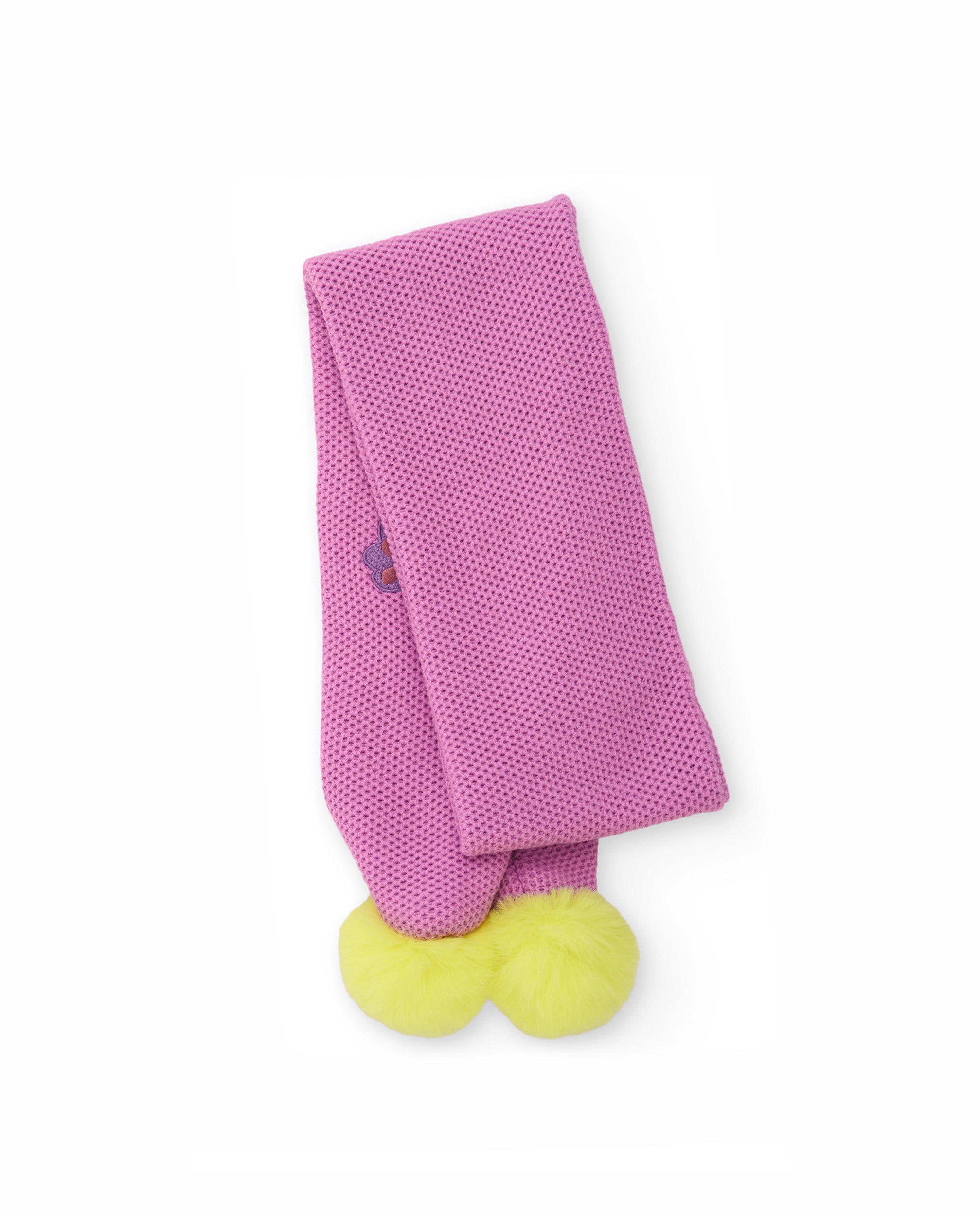 Cachecol Infantil de Tricô com Pompões e Aplique Decorativo Rosa-2