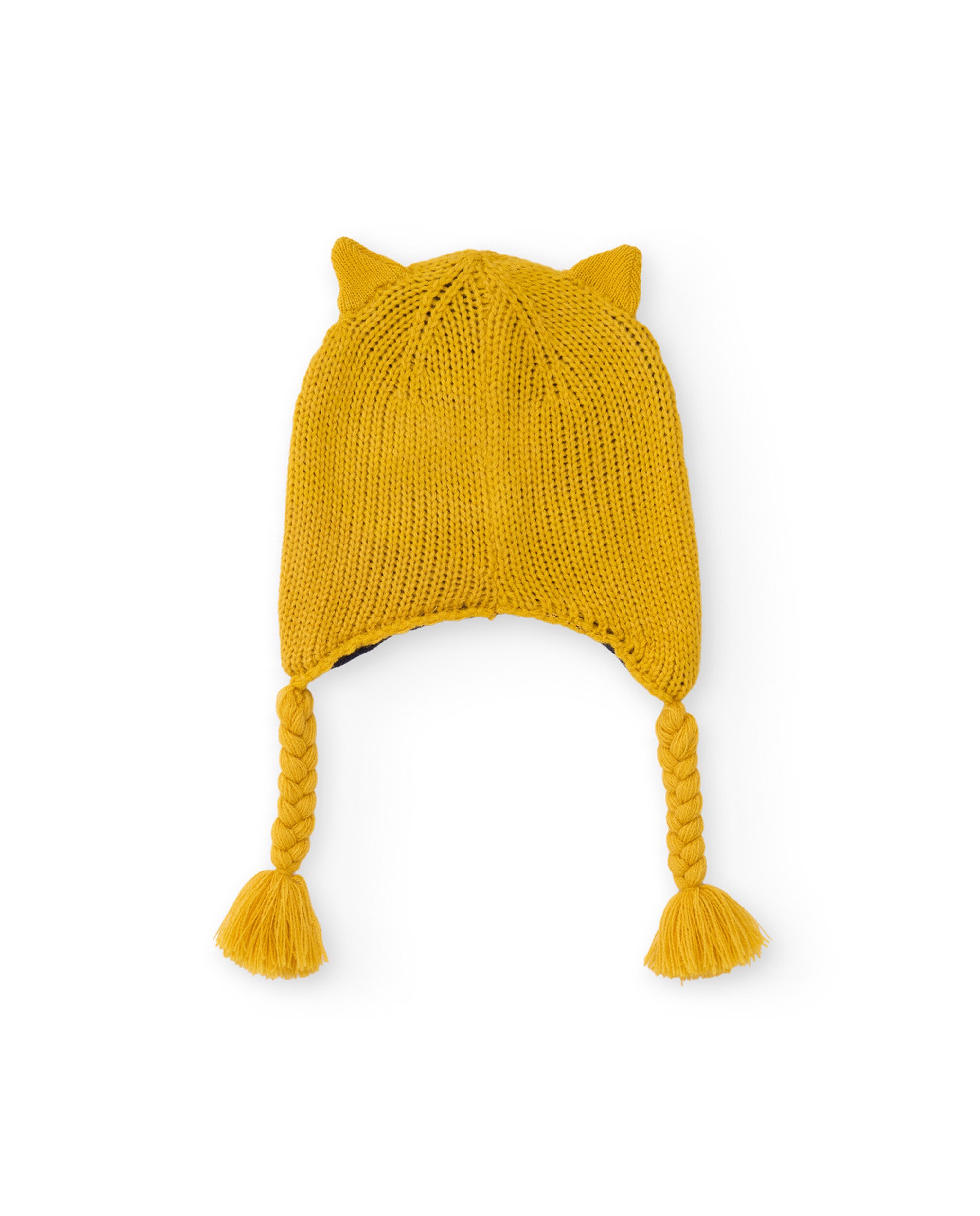 Chapéu Infantil de Tricô com Orelhas e Design de Tigre Amarelo-2