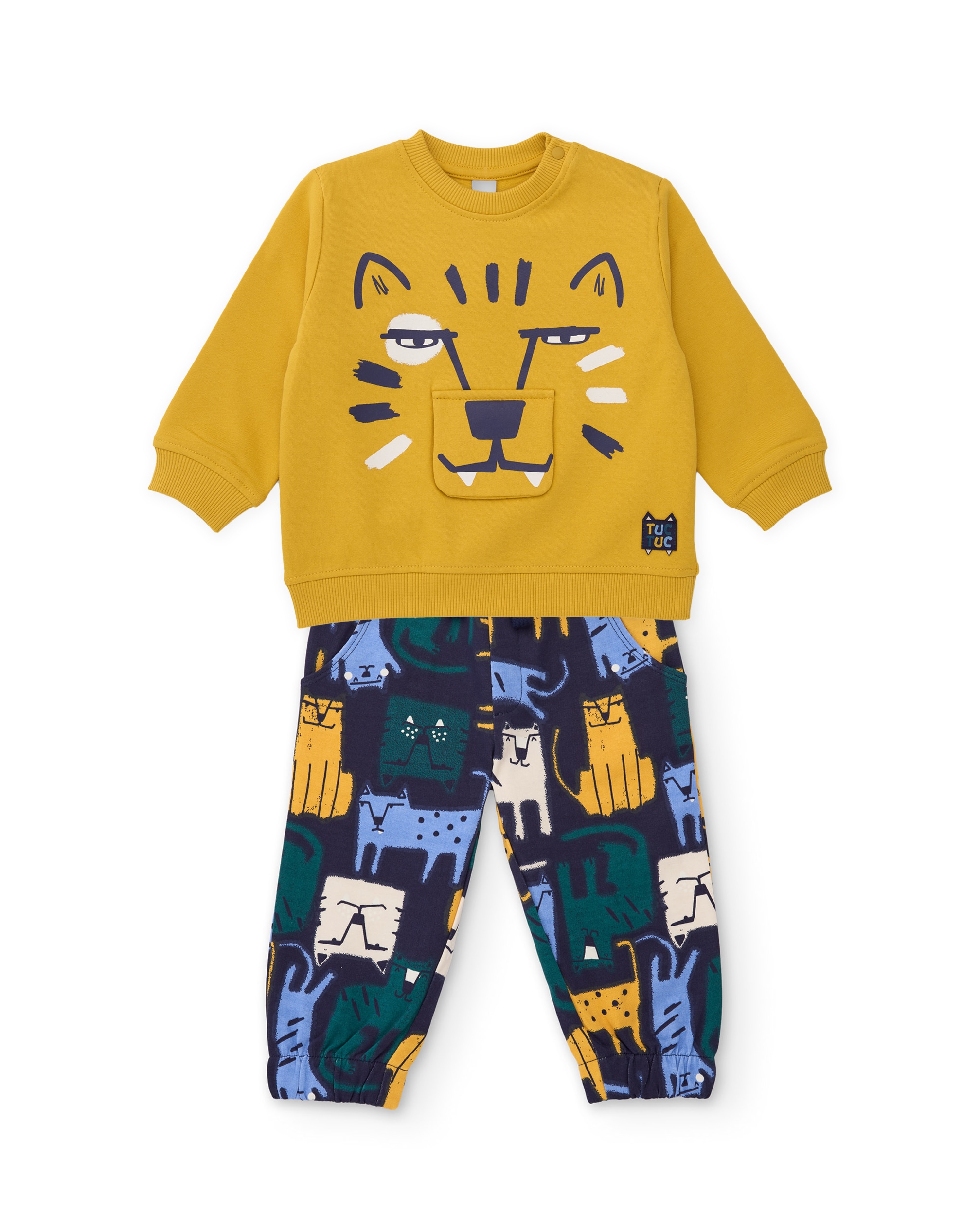 Conjunto Infantil de Felpa com Sweatshirt de Design de Tigre e Calças em Conjunto Amarelo-2