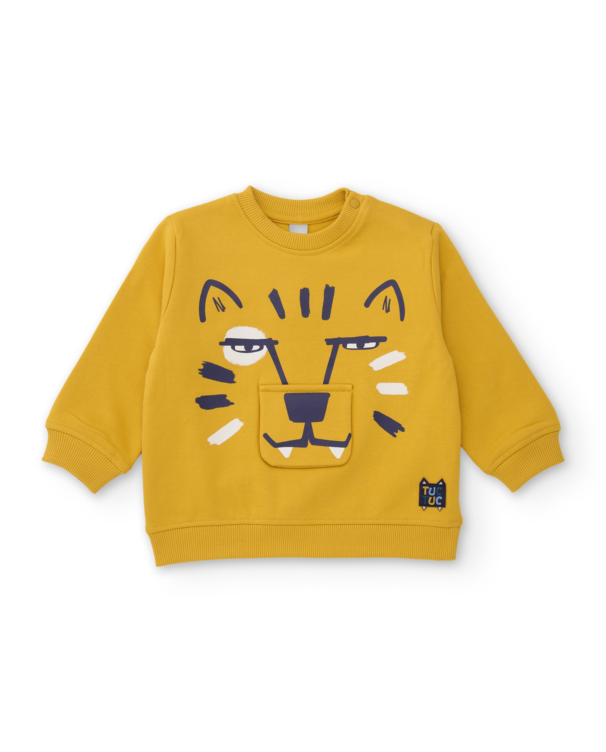 Conjunto Infantil de Felpa com Sweatshirt de Design de Tigre e Calças em Conjunto Amarelo-3
