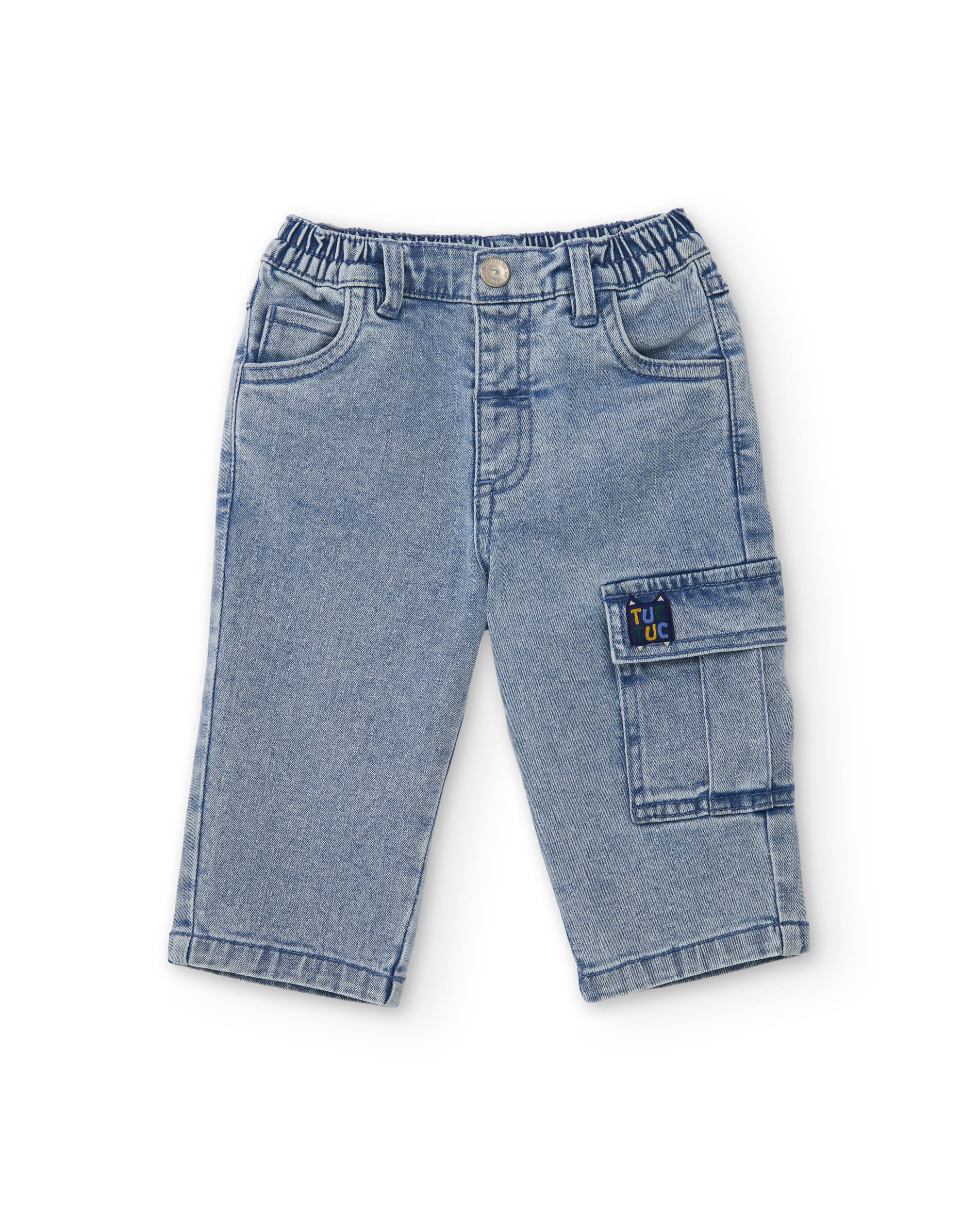 Jeans Infantil com Bolso Cargo e Elástico na Cintura Azul denim-2