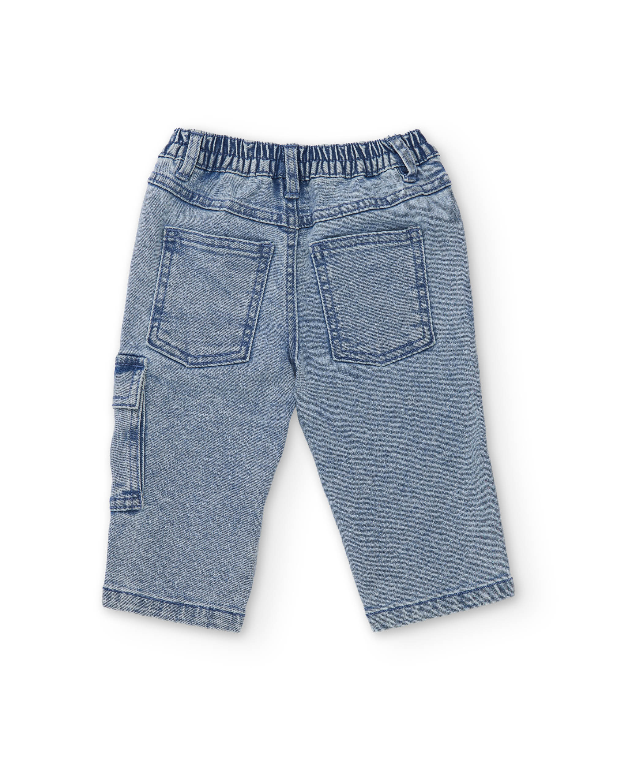 Jeans Infantil com Bolso Cargo e Elástico na Cintura Azul denim-3
